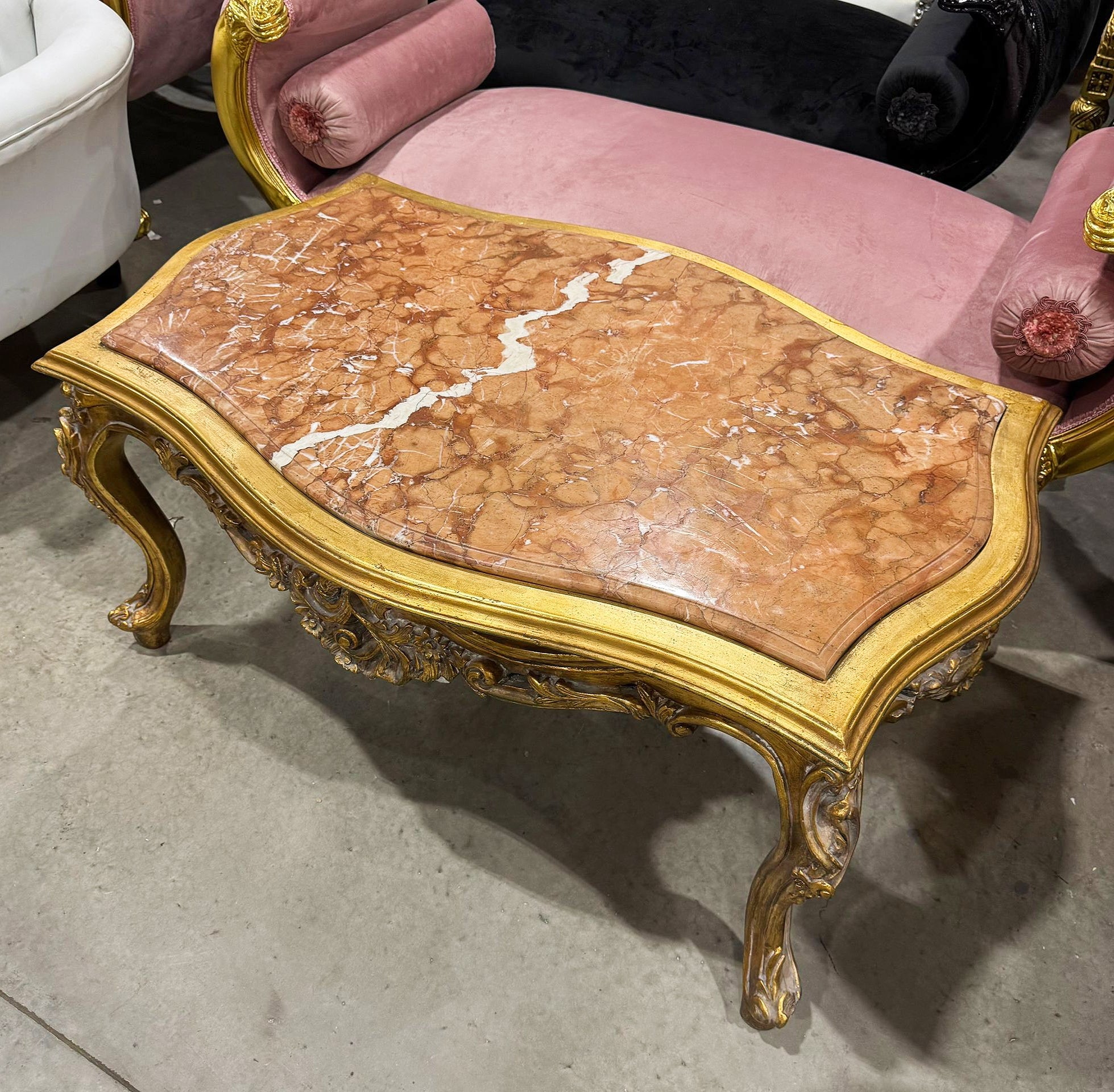 Marble Top Gold Coffee Table French Louis XVI Style Center Table