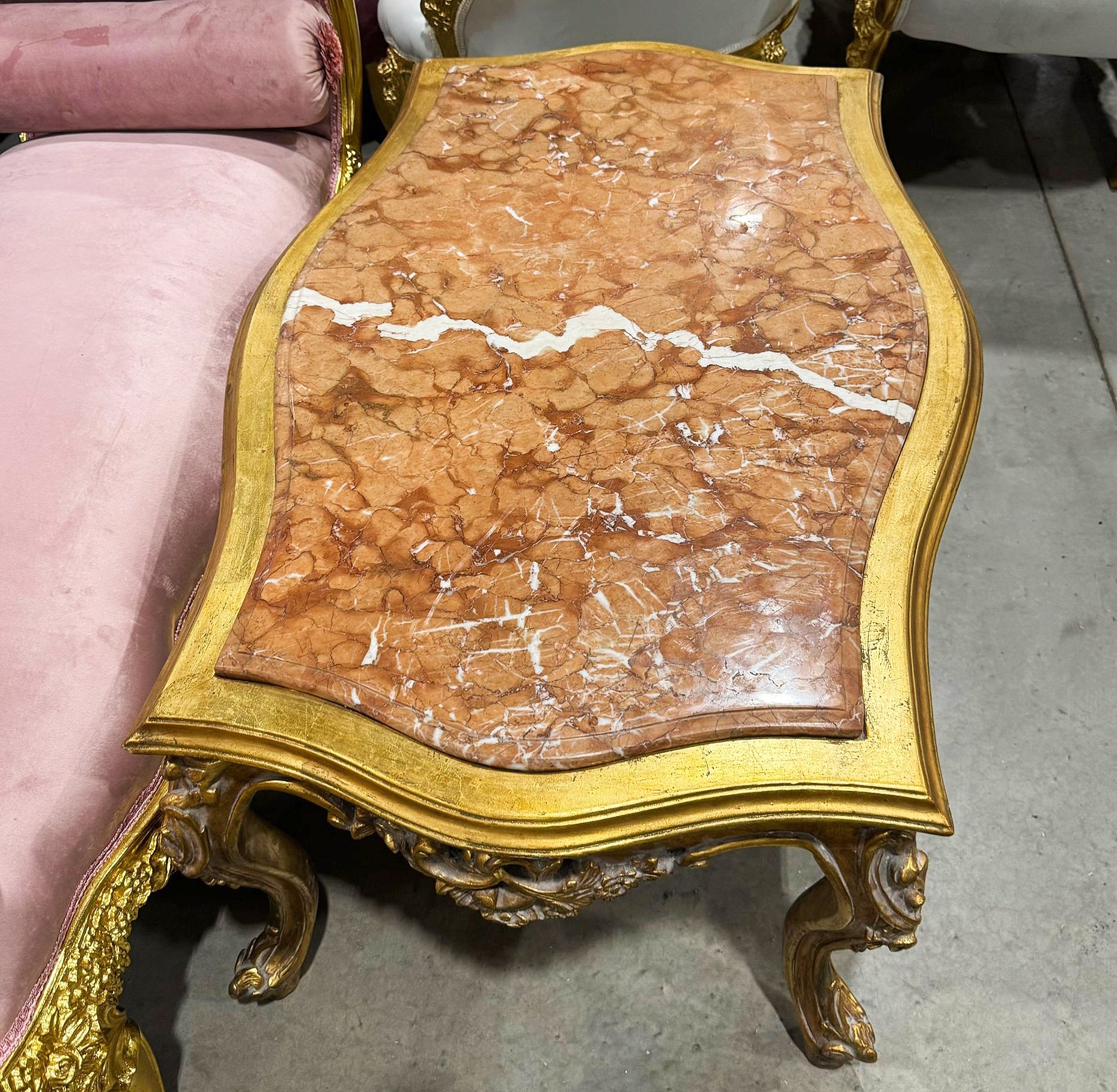 Marble Top Gold Coffee Table French Louis XVI Style Center Table