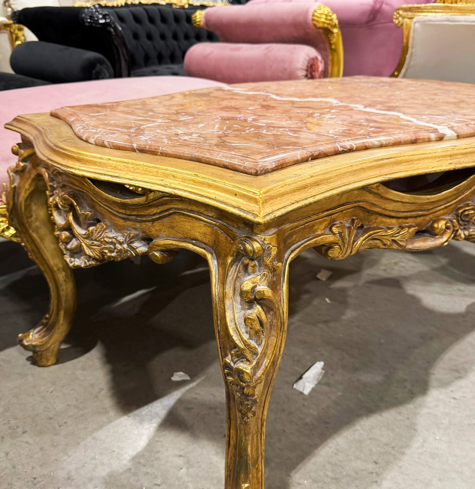 Marble Top Gold Coffee Table French Louis XVI Style Center Table