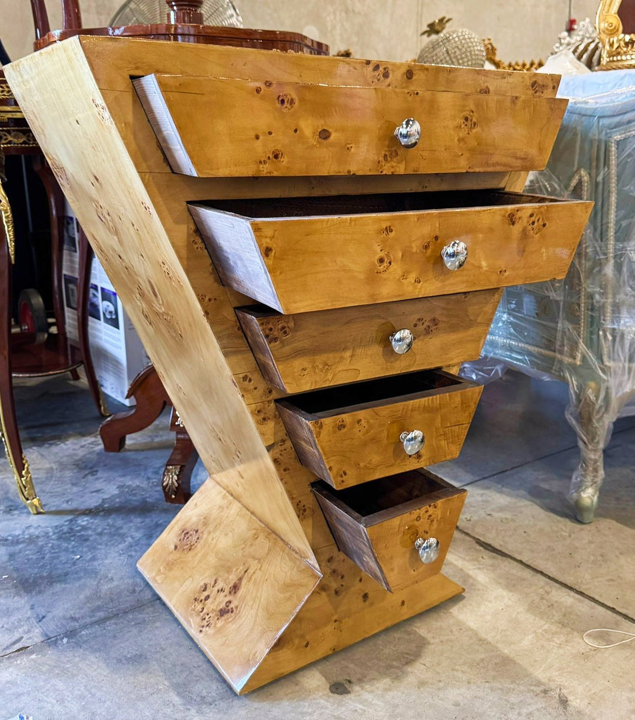 Art Deco Style Triangular Commode Wood Furniture Home Decor