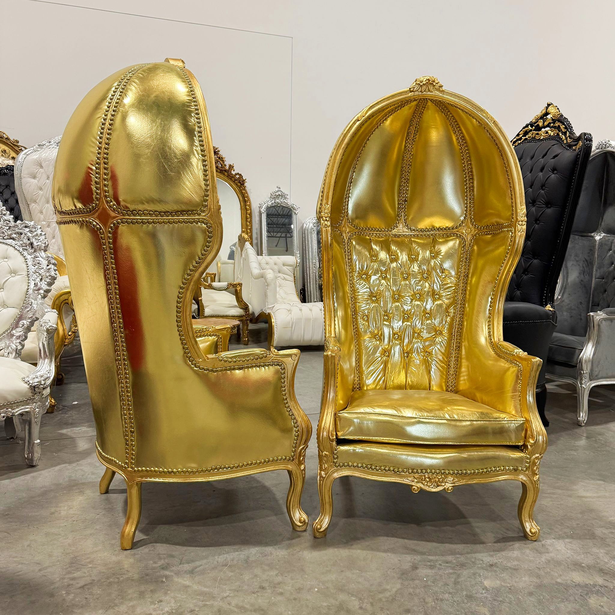 Balloon Chair French Style Golden High-Back Canopy Lacquer Chair