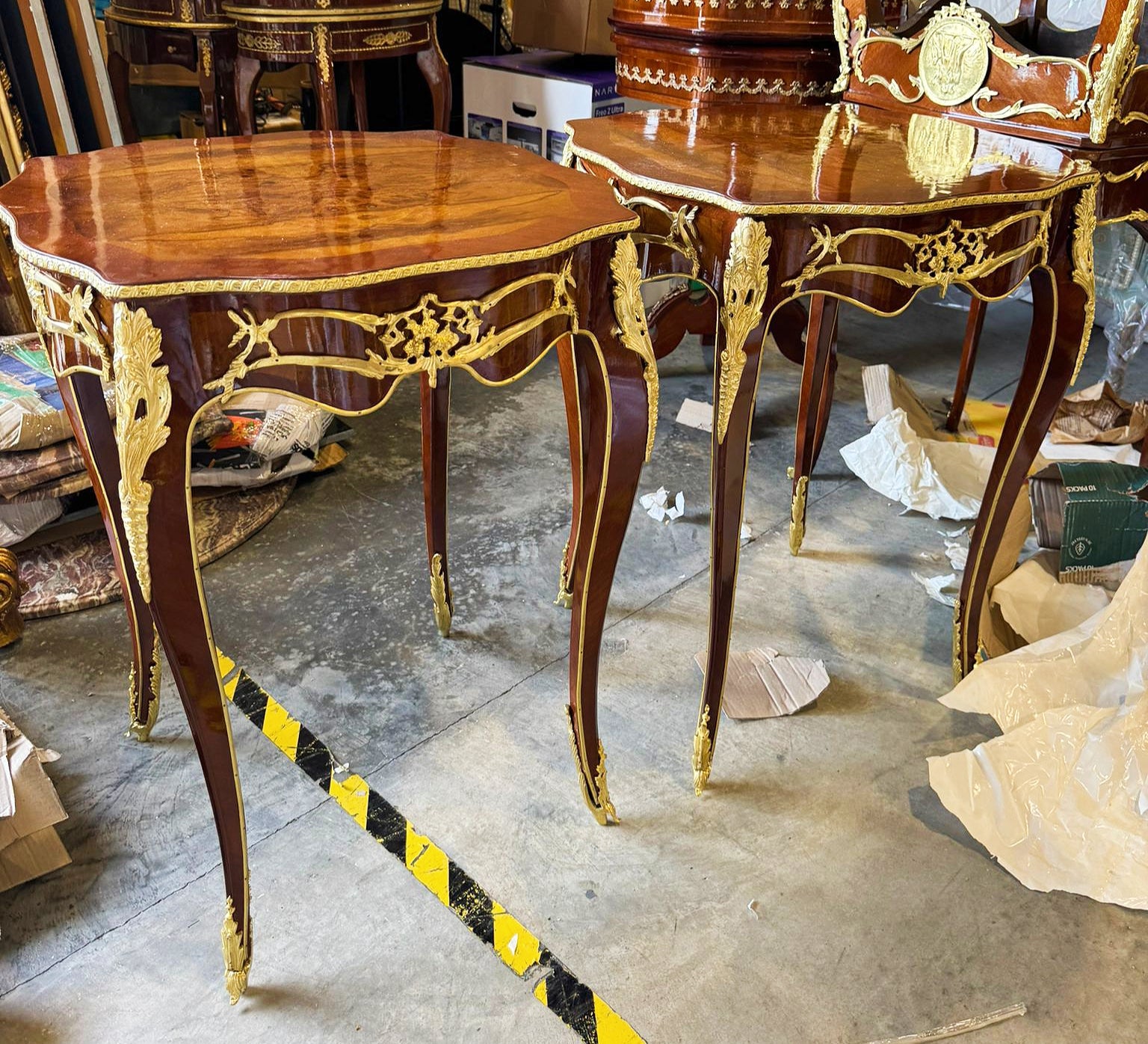 French Style Brown Wood Louis XVI Side Table Gold Details Furniture Table