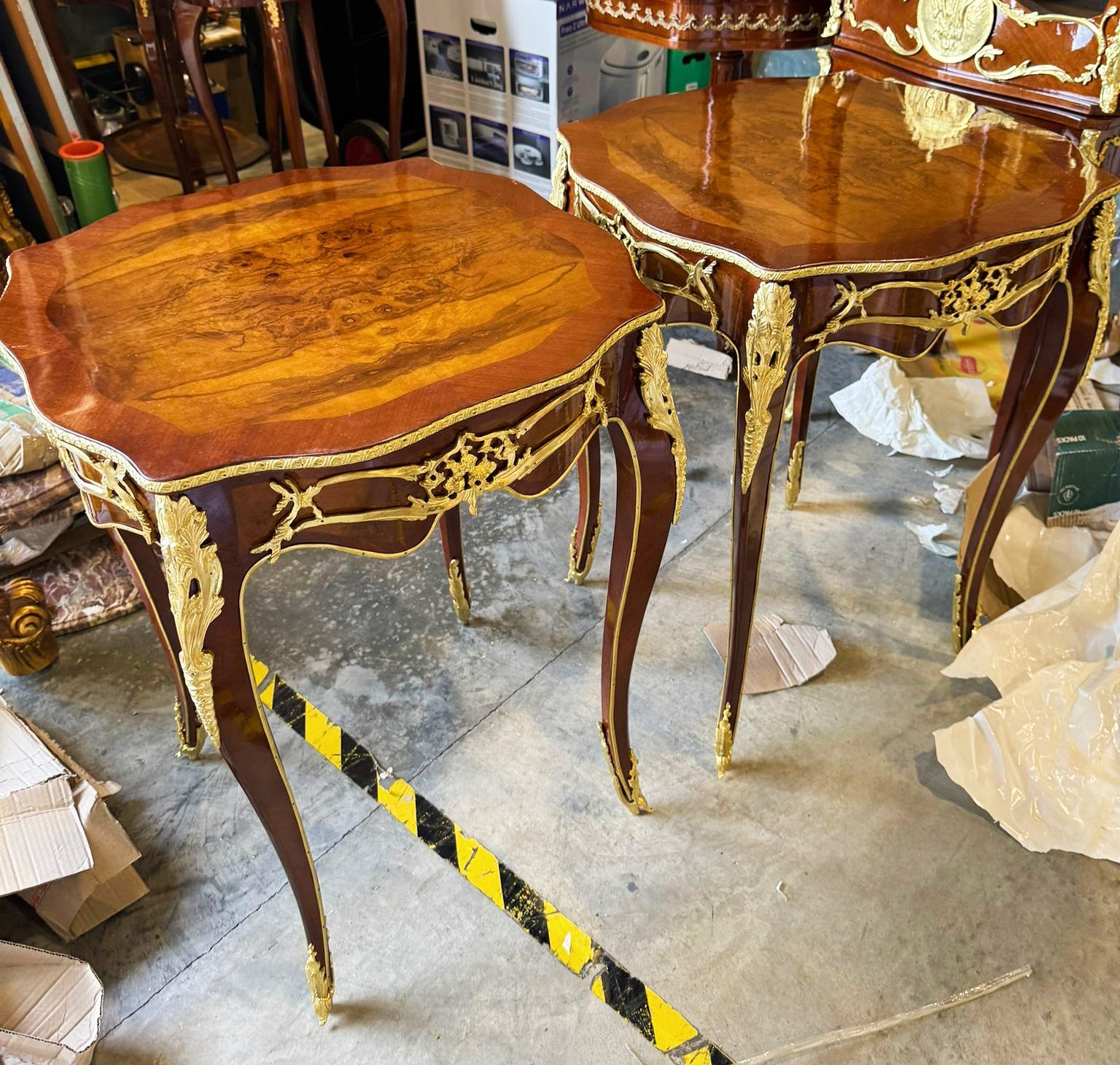 French Style Brown Wood Louis XVI Side Table Gold Details Furniture Table