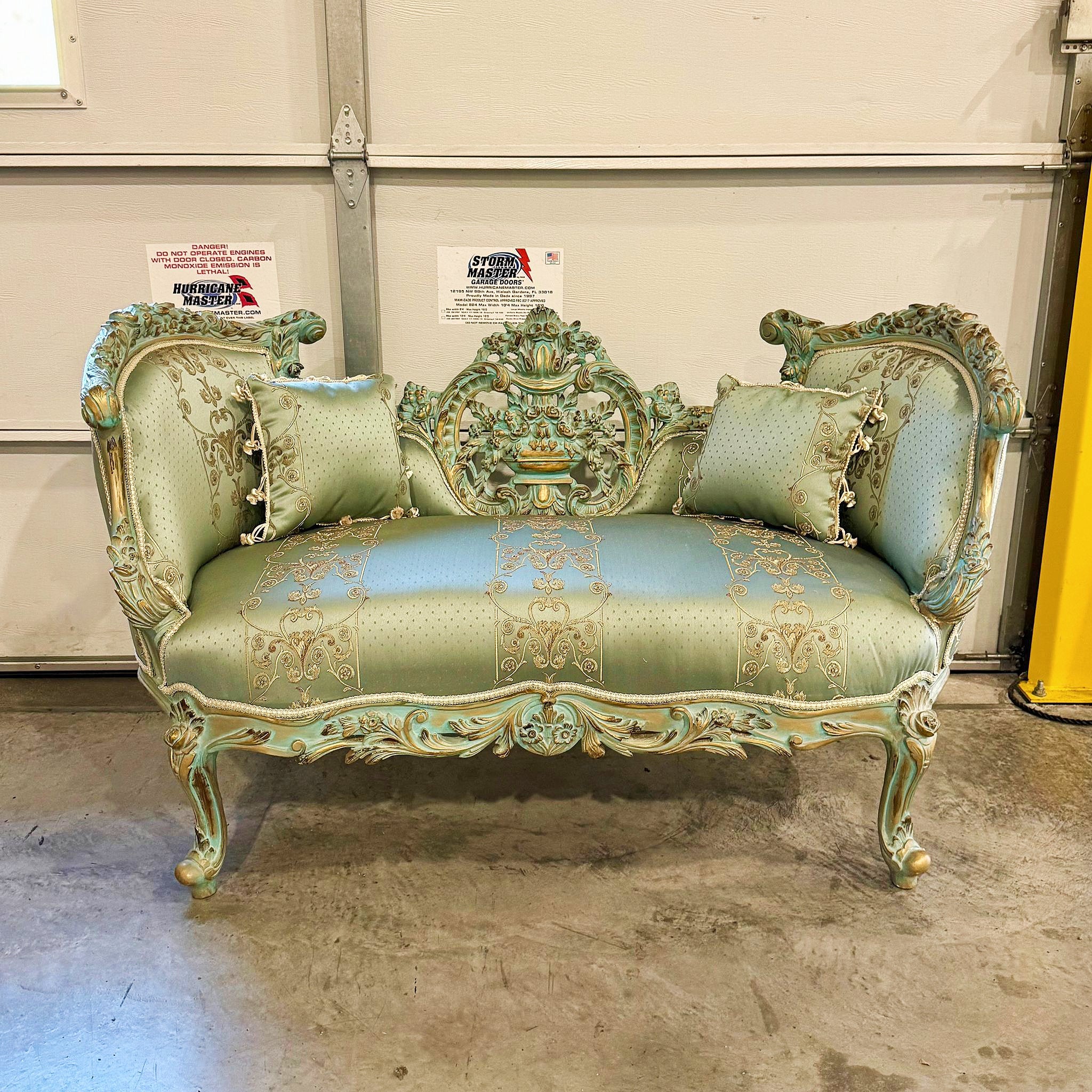 French Style Sky Blue Small Settee Gold Details Bench Furniture Home