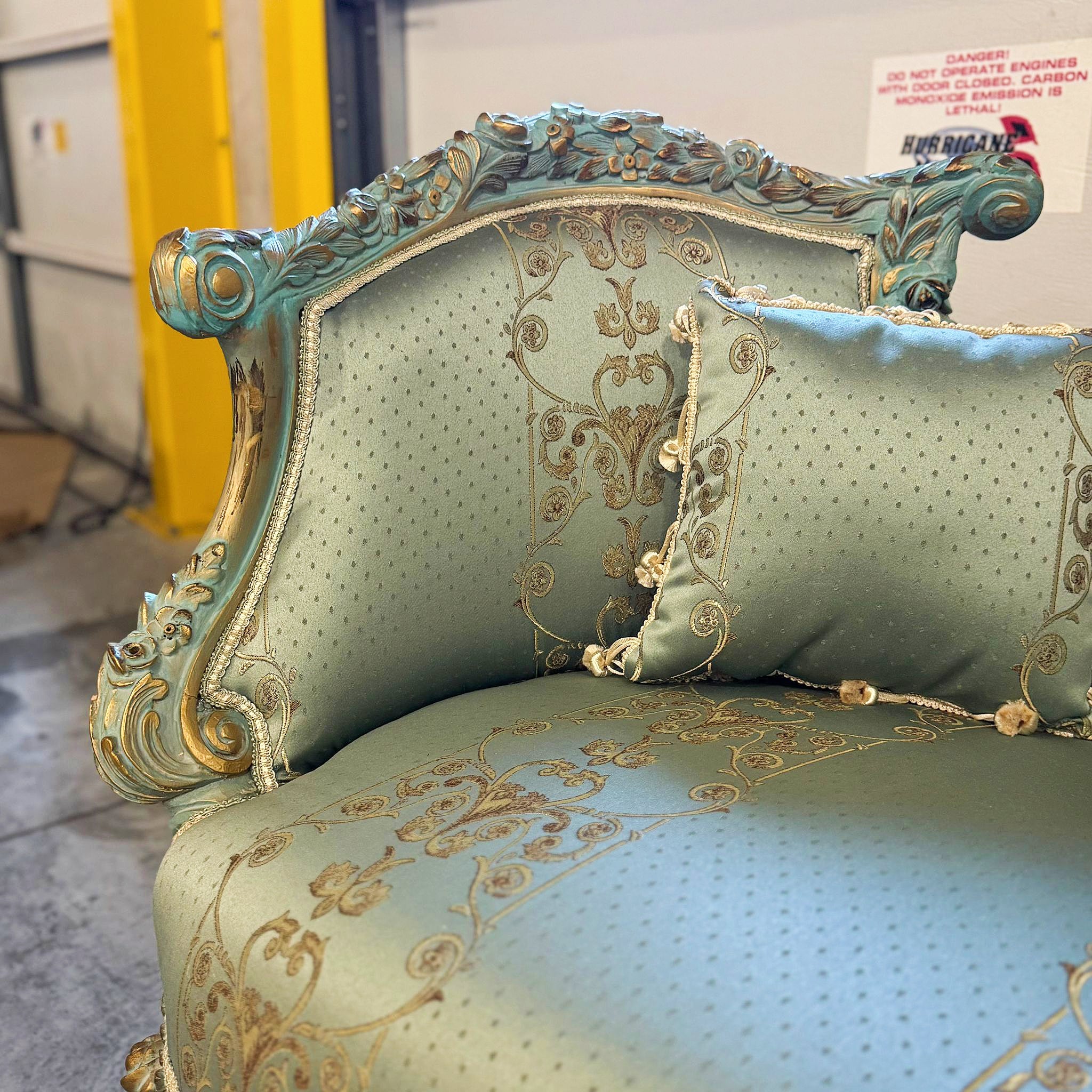 French Style Sky Blue Small Settee Gold Details Bench Furniture Home