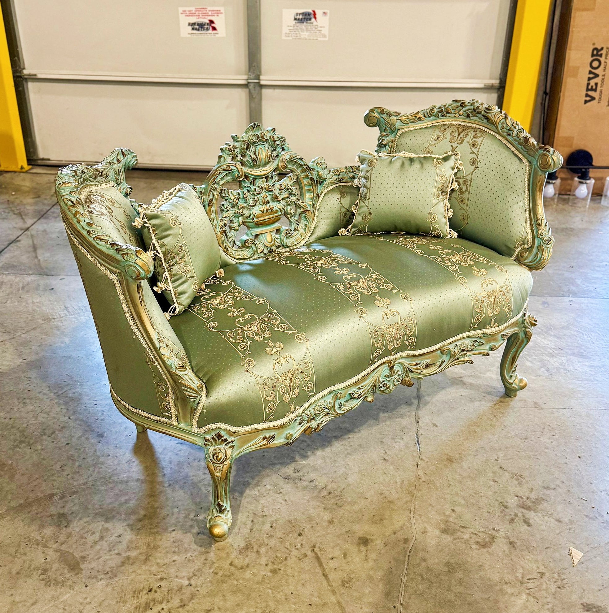 French Style Sky Blue Small Settee Gold Details Bench Furniture Home
