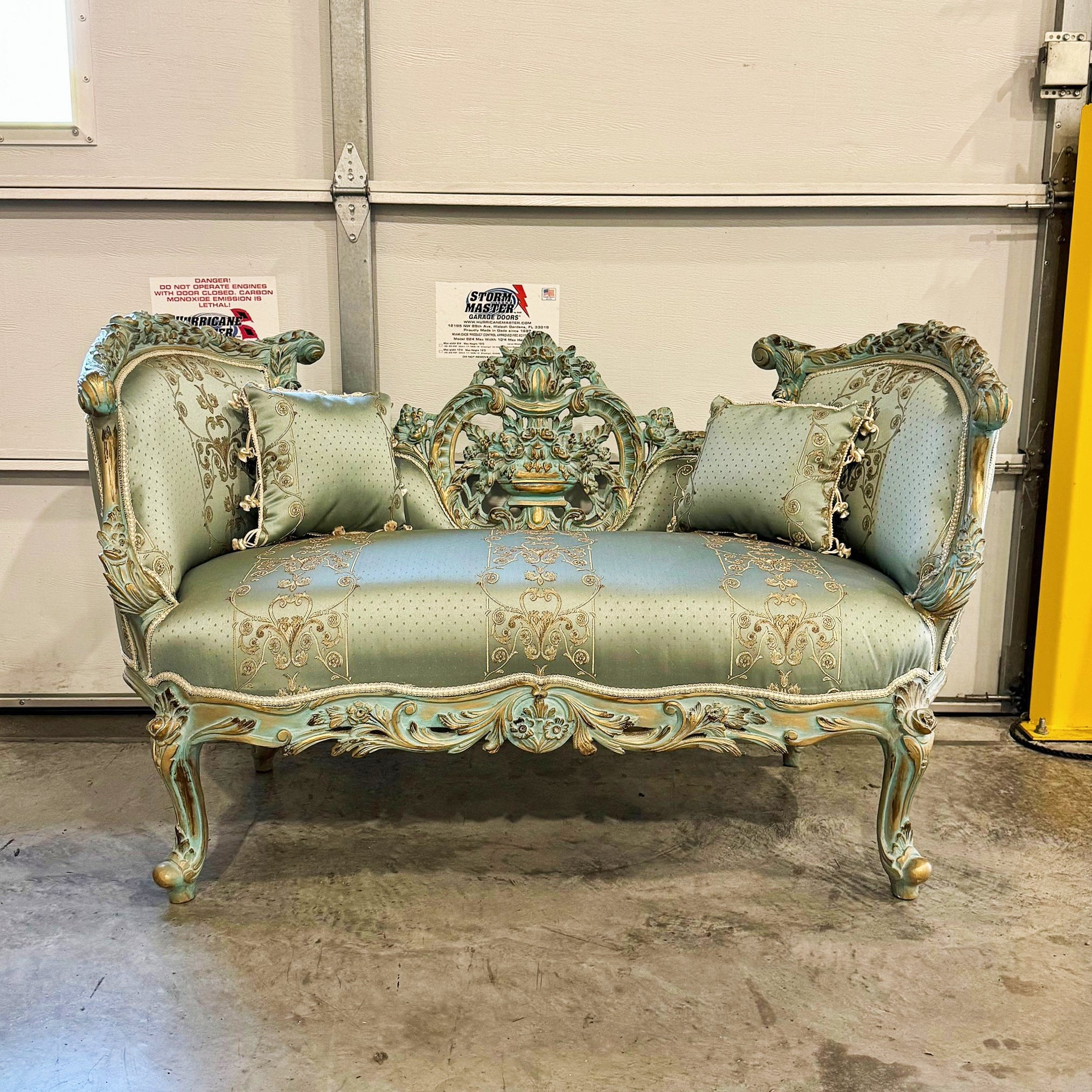 French Style Sky Blue Small Settee Gold Details Bench Furniture Home