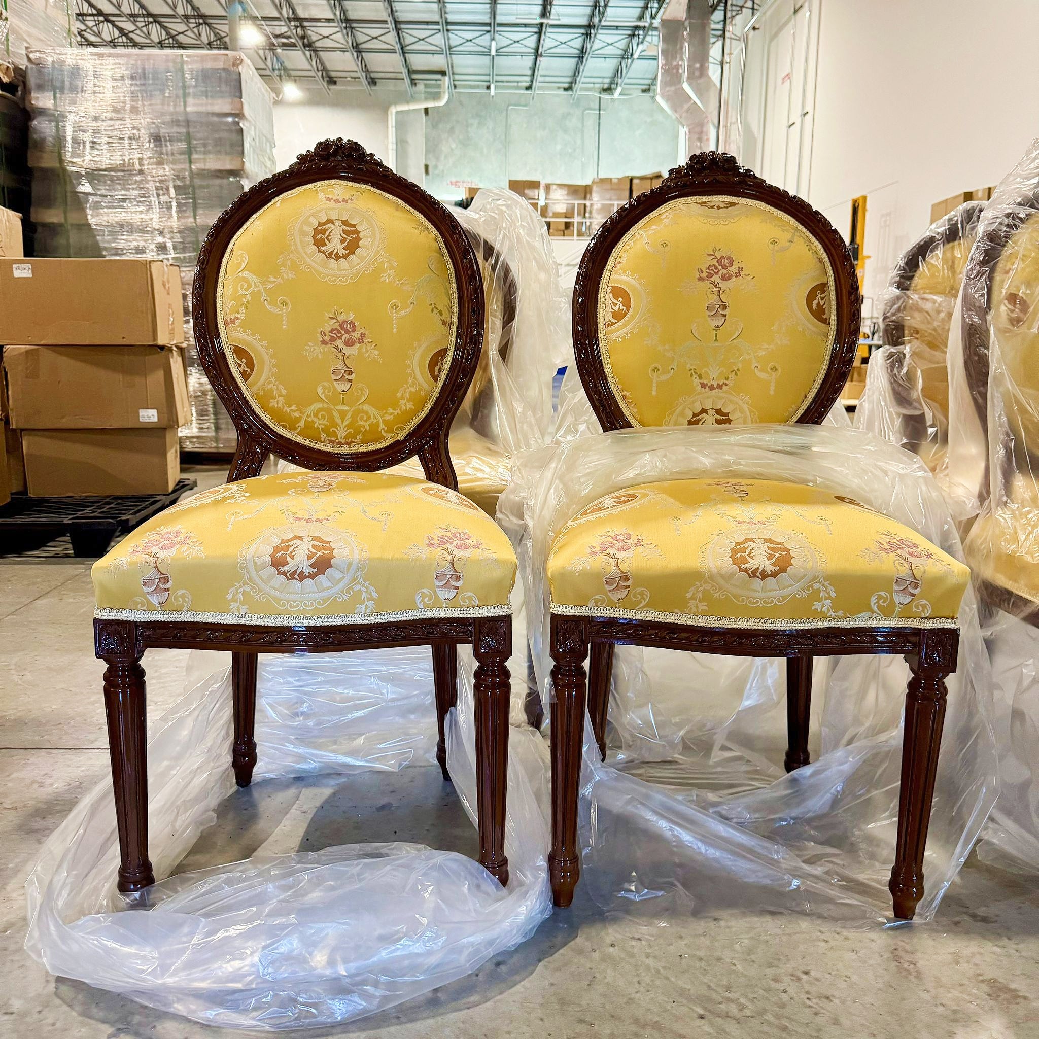 French Style Yellow Chair with Gold Details Rococo Baroque