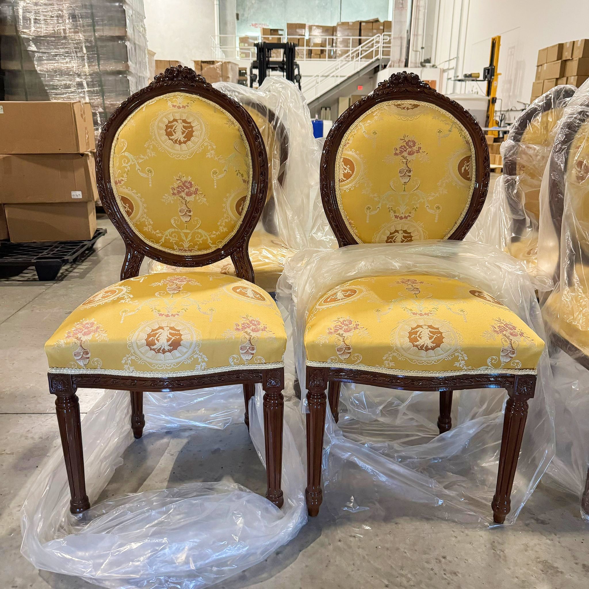 French Style Yellow Chair with Gold Details Rococo Baroque