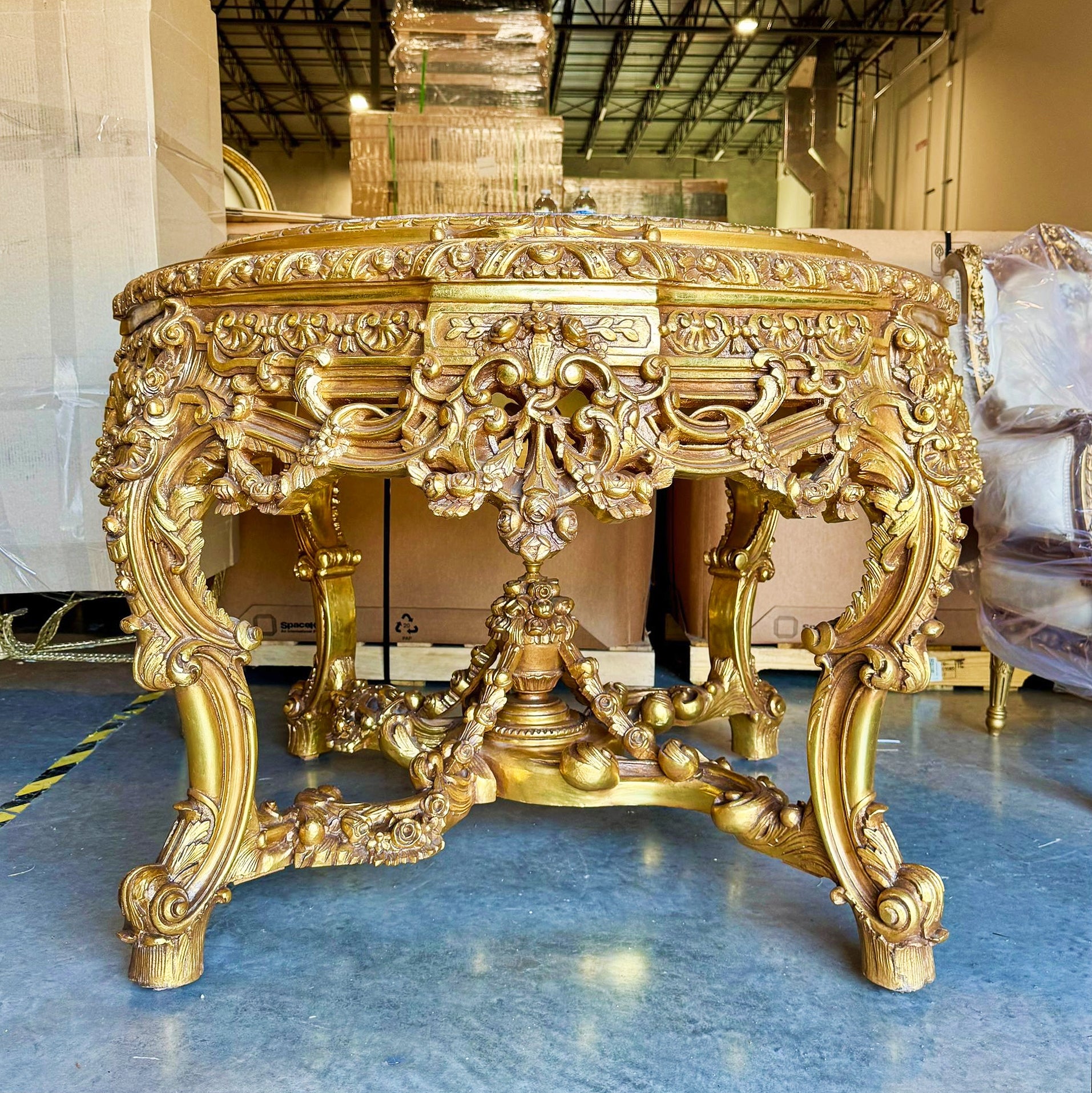 Victorian Style French Marble Center Table with Gold Leaf Details