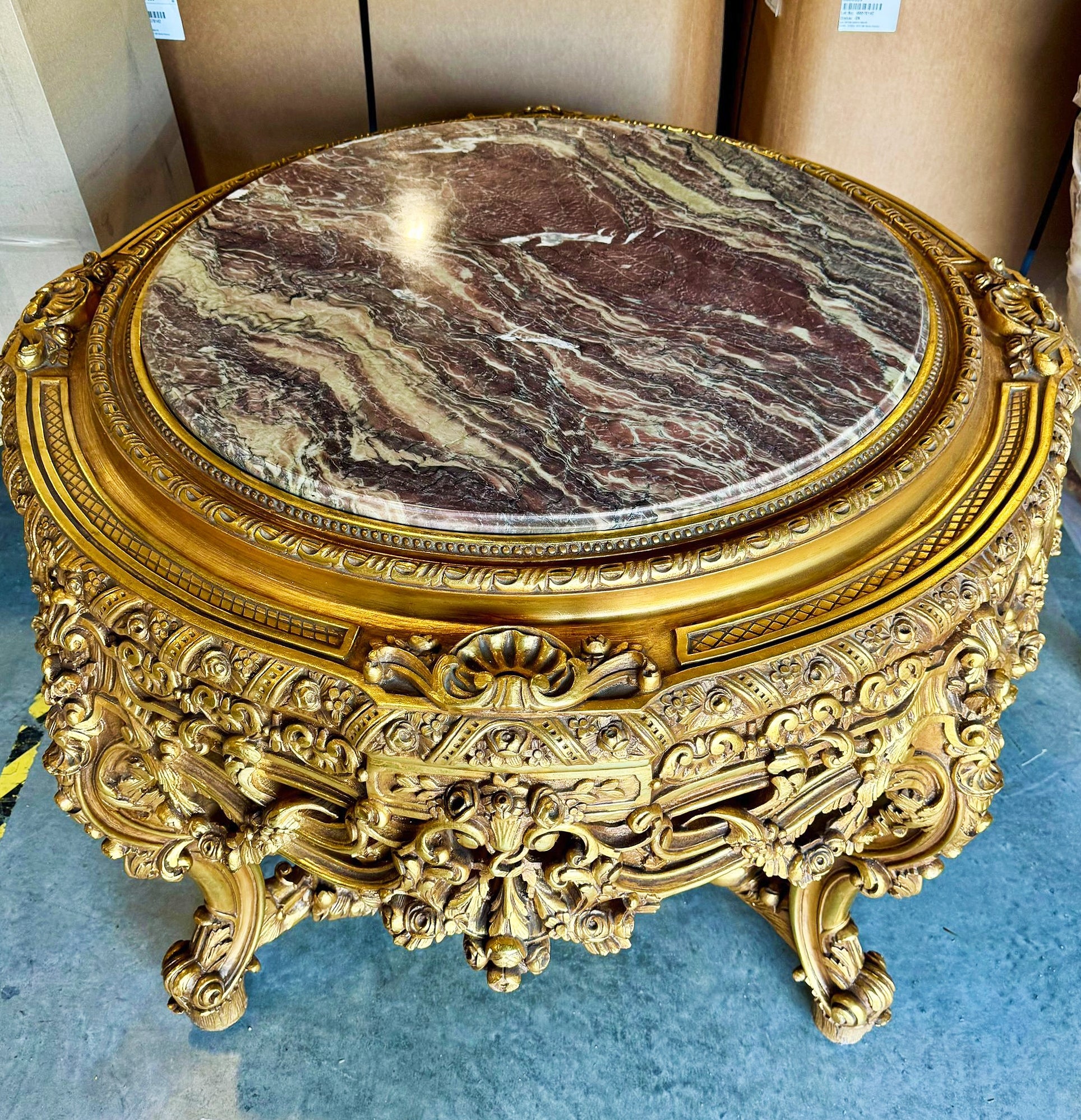 Victorian Style French Marble Center Table with Gold Leaf Details