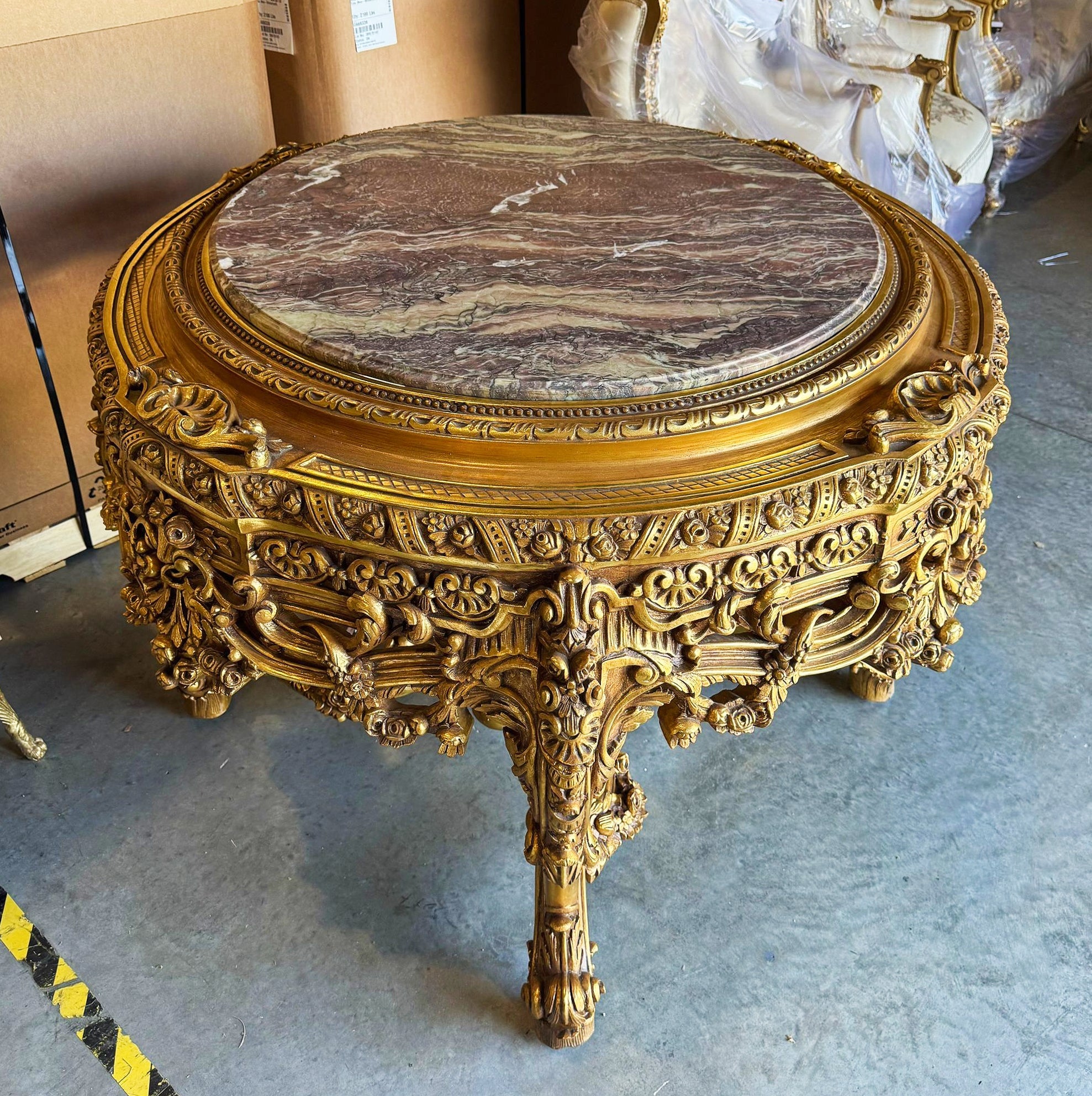 Victorian Style French Marble Center Table with Gold Leaf Details