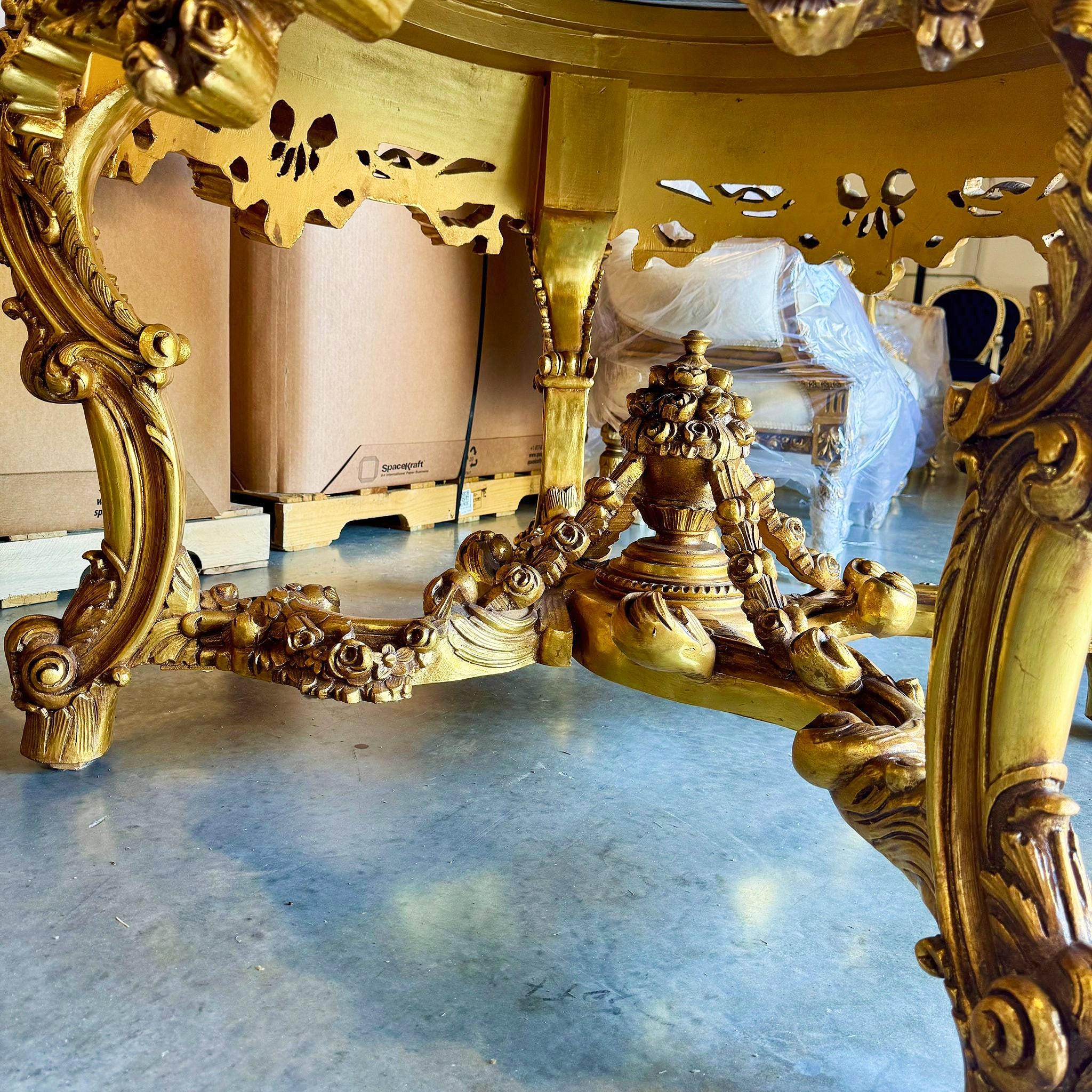 Victorian Style French Marble Center Table with Gold Leaf Details