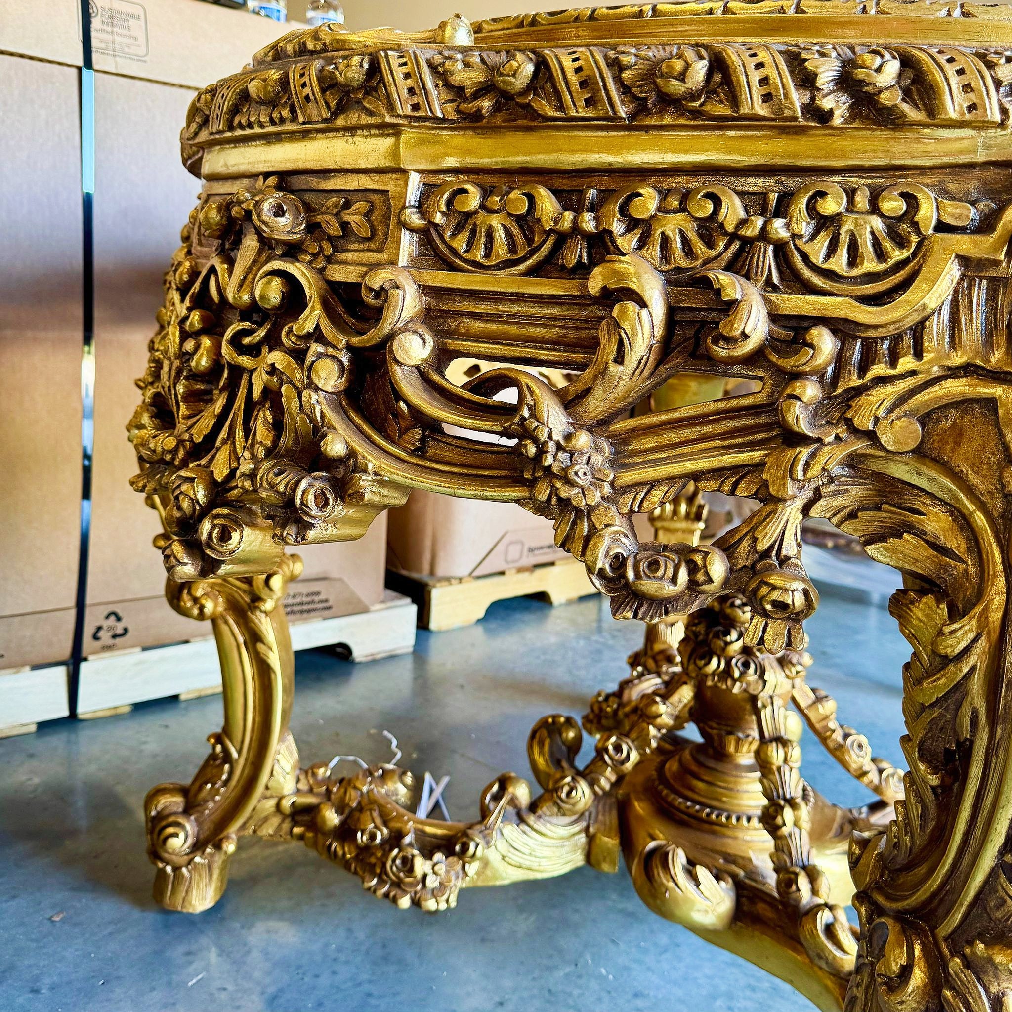 Victorian Style French Marble Center Table with Gold Leaf Details