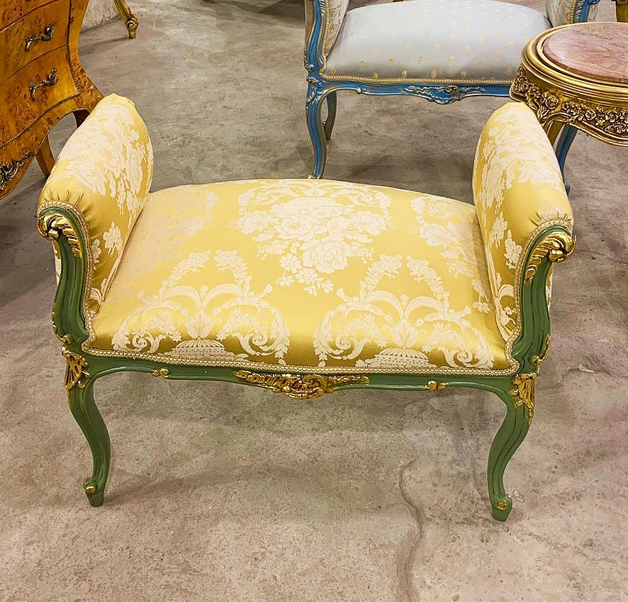 French Style Small Bench With Gold Leaf Details Home Decor Rococo Baroque