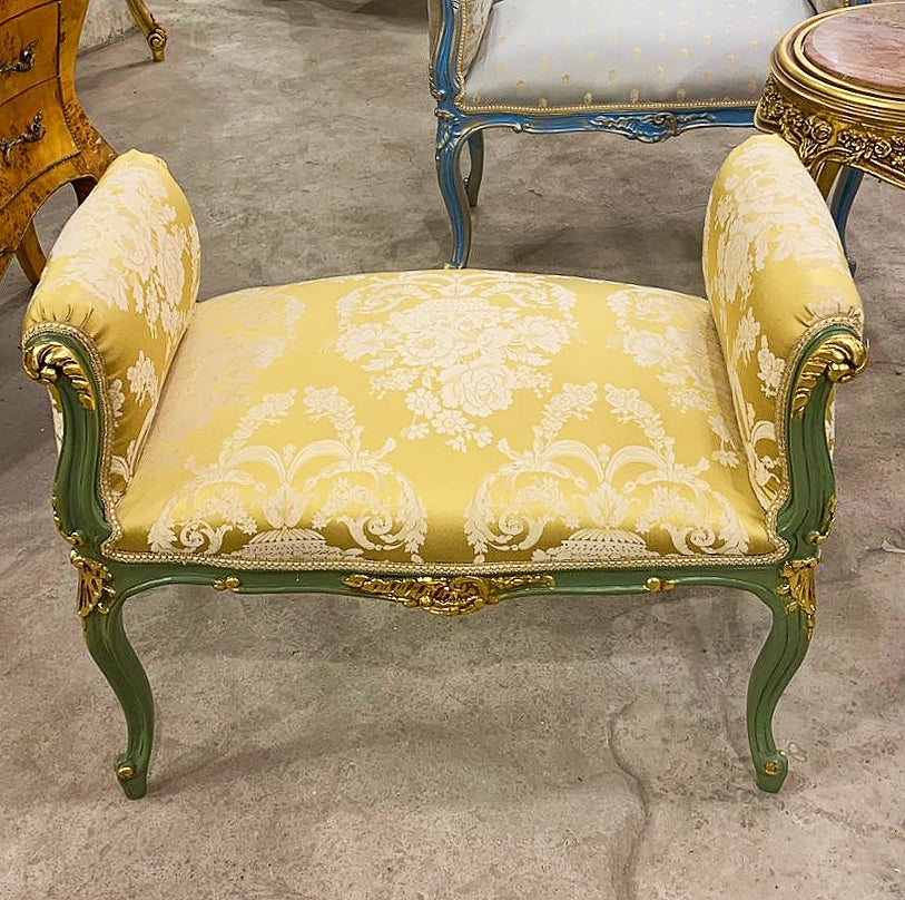 French Style Small Bench With Gold Leaf Details Home Decor Rococo Baroque