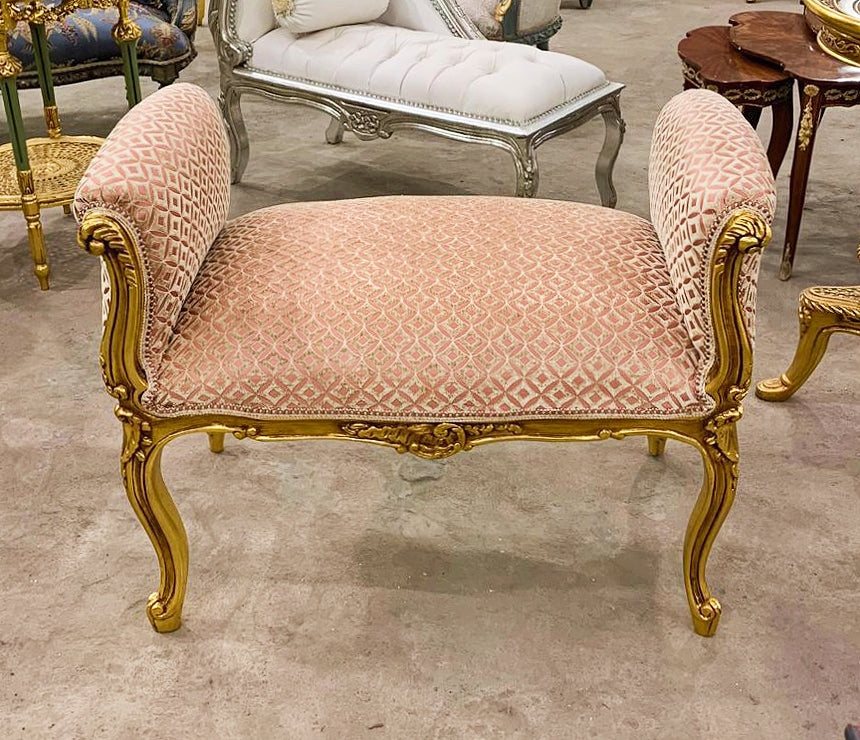 Bench Furniture French Style With Gold Details Home Decor Damask Fabric