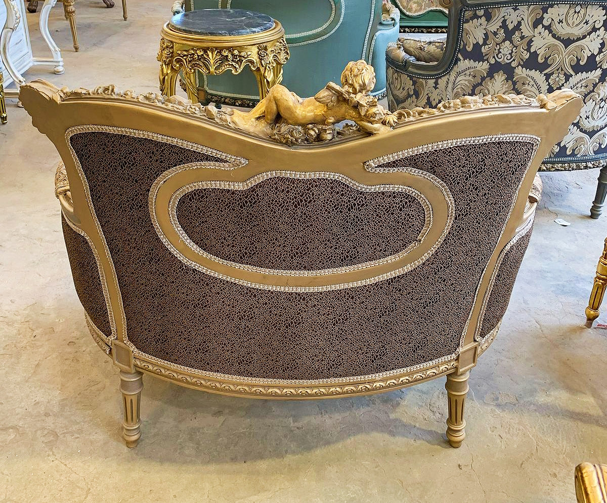 Baroque Style Vintage Brown Damask Chair with Gold Details Armchair