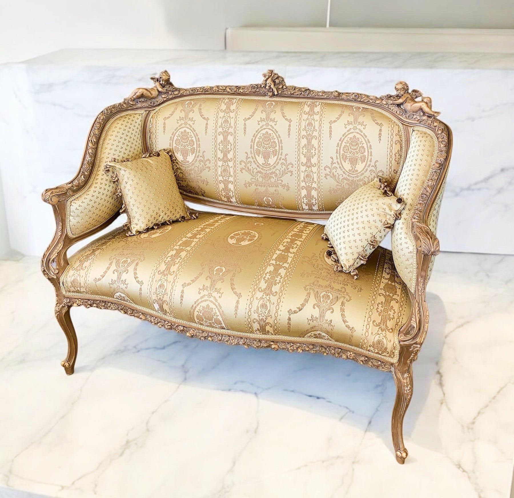 French Style Gold Damask Fabric Sofa Interior Design Gold Leaf