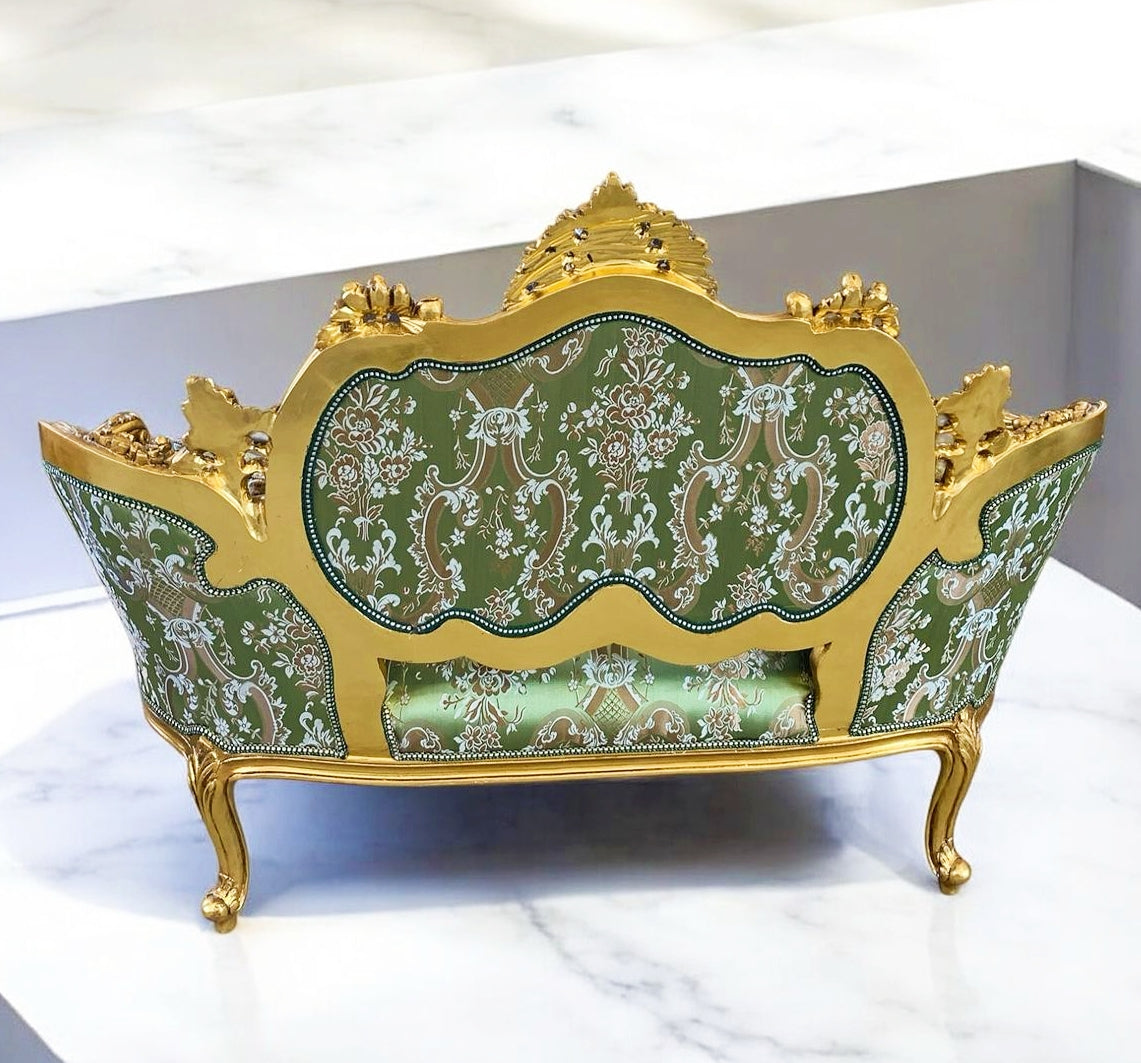 French Style Green Damask Sofa Wedding Sofa Gold Leaf Details