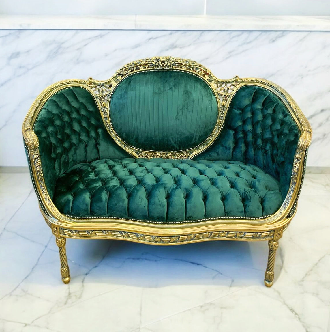 Baroque Style Green Sofa Interior Design Gold Leaf Details French