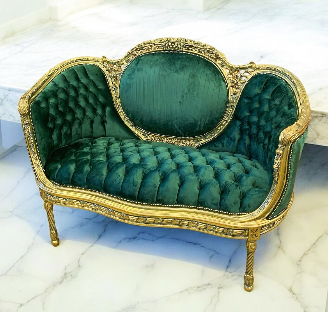 Baroque Style Green Sofa Interior Design Gold Leaf Details French
