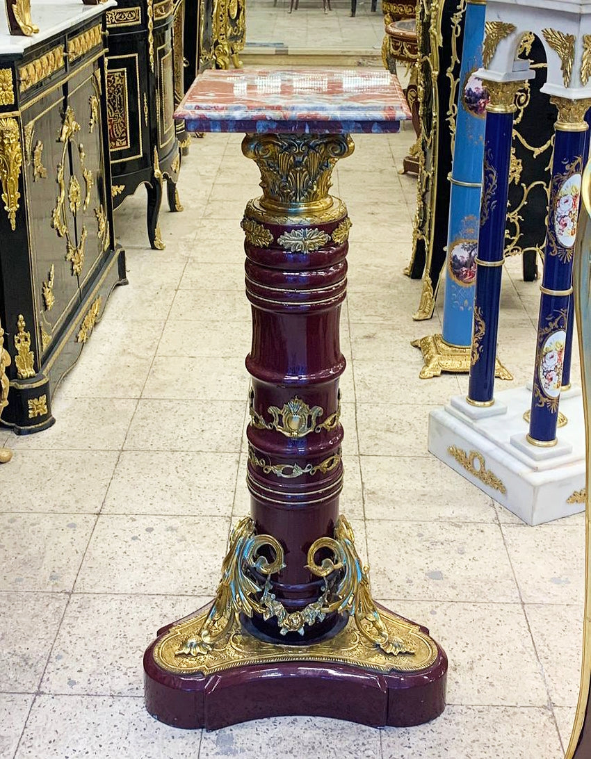 1980s Rococo Style Marble Topped Pedestal Column With Gold Details