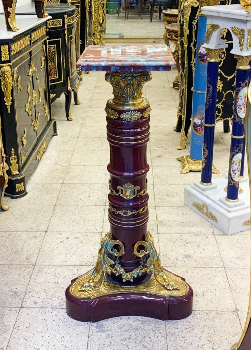 1980s Rococo Style Marble Topped Pedestal Column With Gold Details