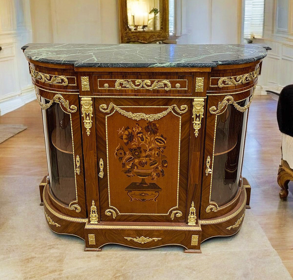 Brown Marble Commode – French Louis XVI Style Crendenza Cabinet Gold Leaf Detail