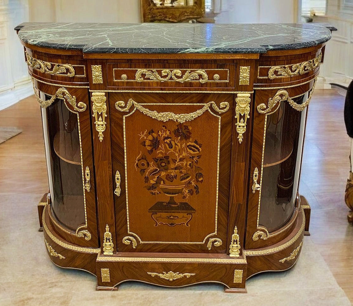Brown Marble Commode – French Louis XVI Style Crendenza Cabinet Gold Leaf Detail