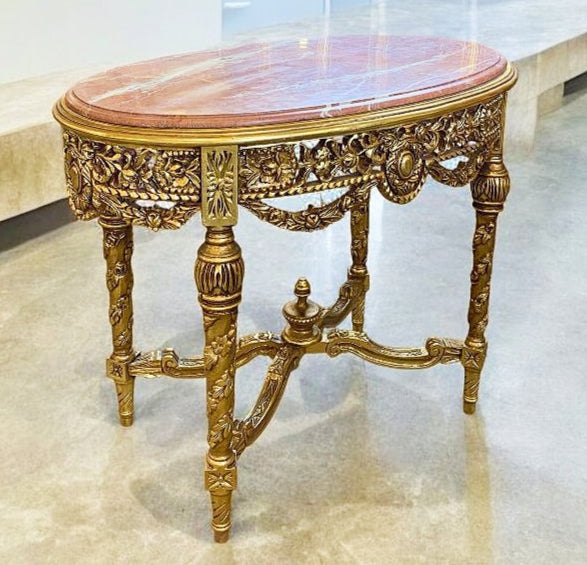 Coffee Table Coral Marble Topped French Style Gold Leaf Details Furniture