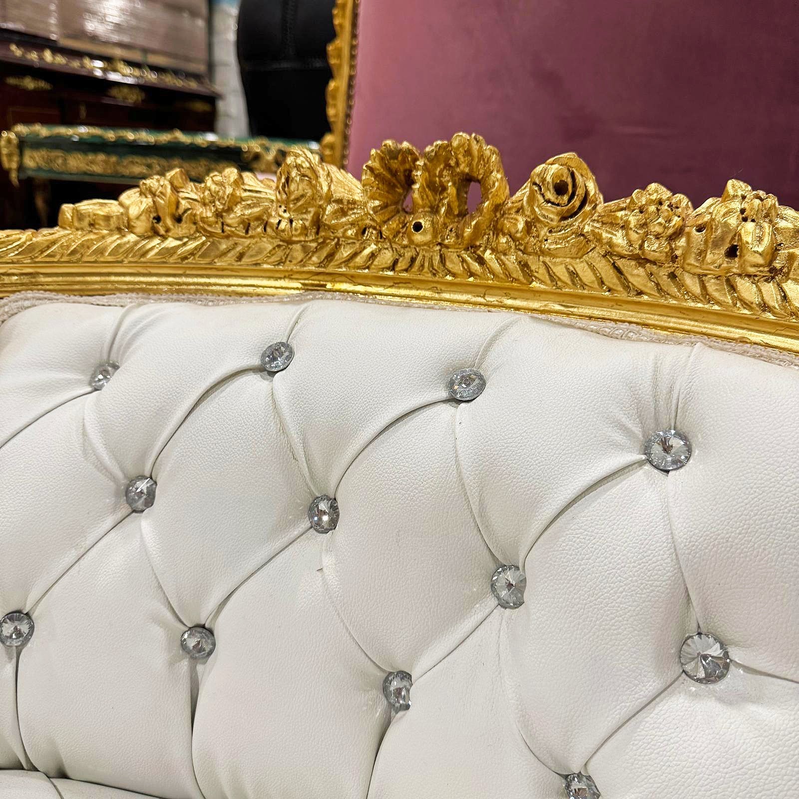 French Style White Tufted Settee Gold Details Interior Design Furniture