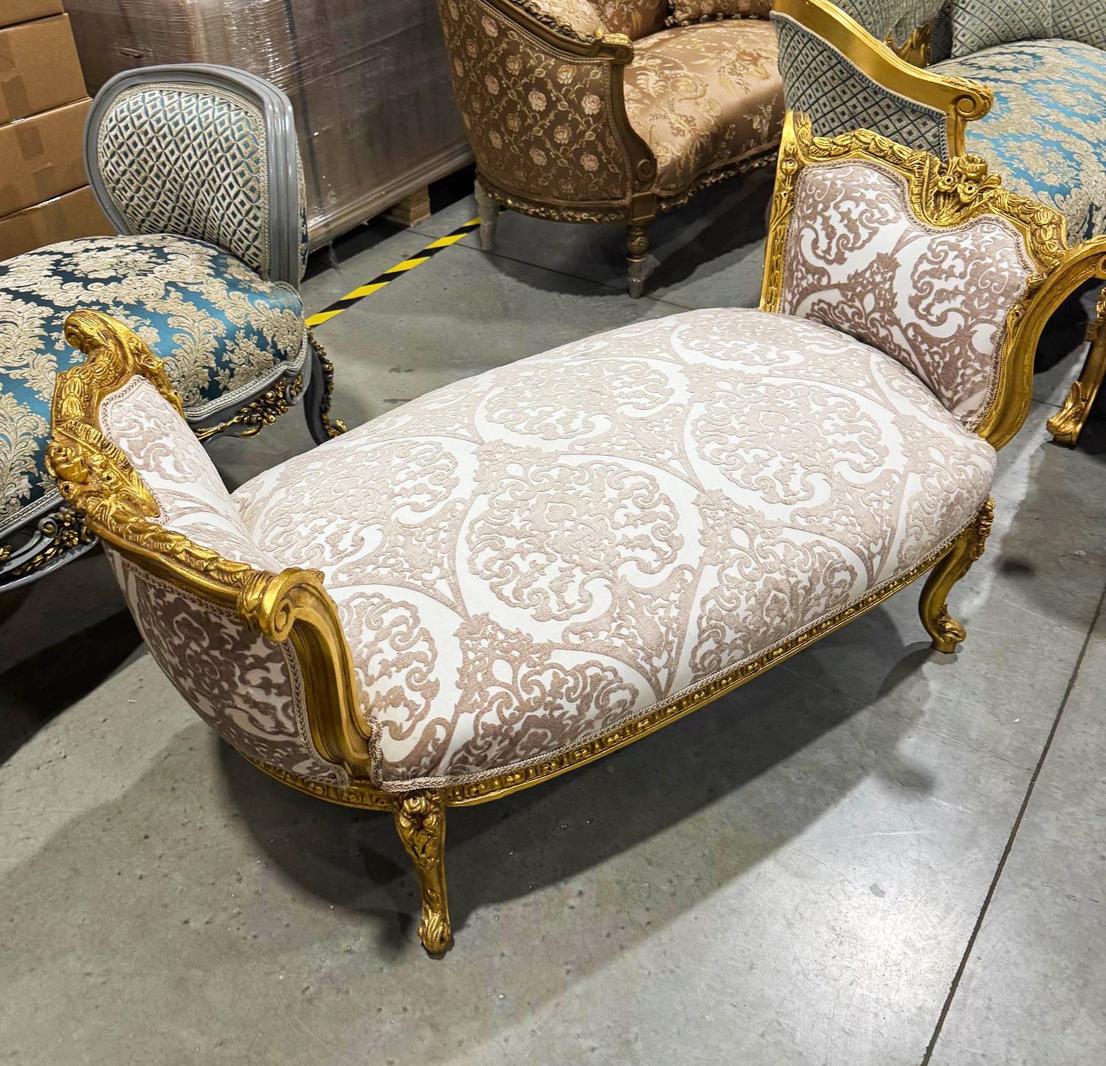 Marquis Bench French Style White  Gold Details Interior Design Furniture