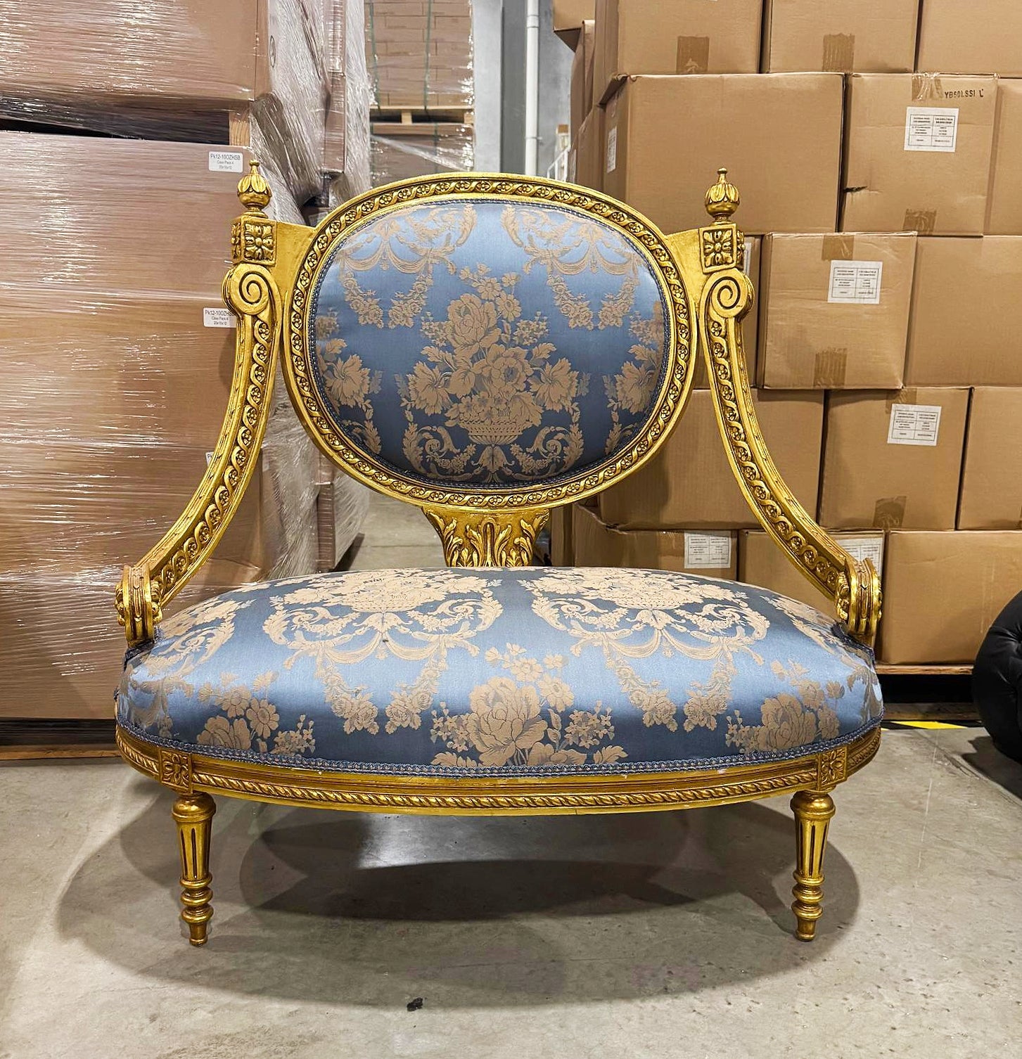 French Louis XV Style Blue Chair with Gold Details Furniture