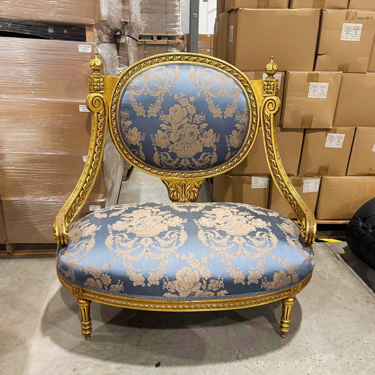 French Louis XV Style Blue Chair with Gold Details Furniture