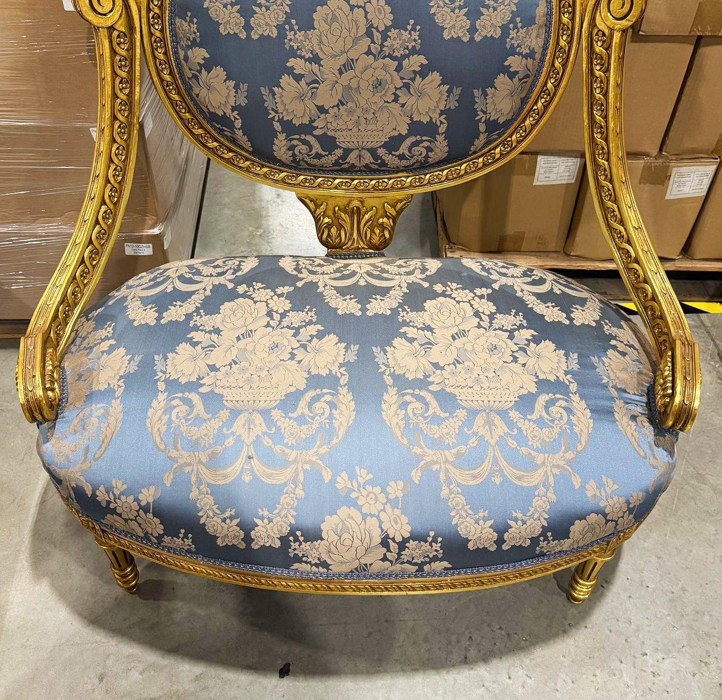 French Louis XV Style Blue Chair with Gold Details Furniture
