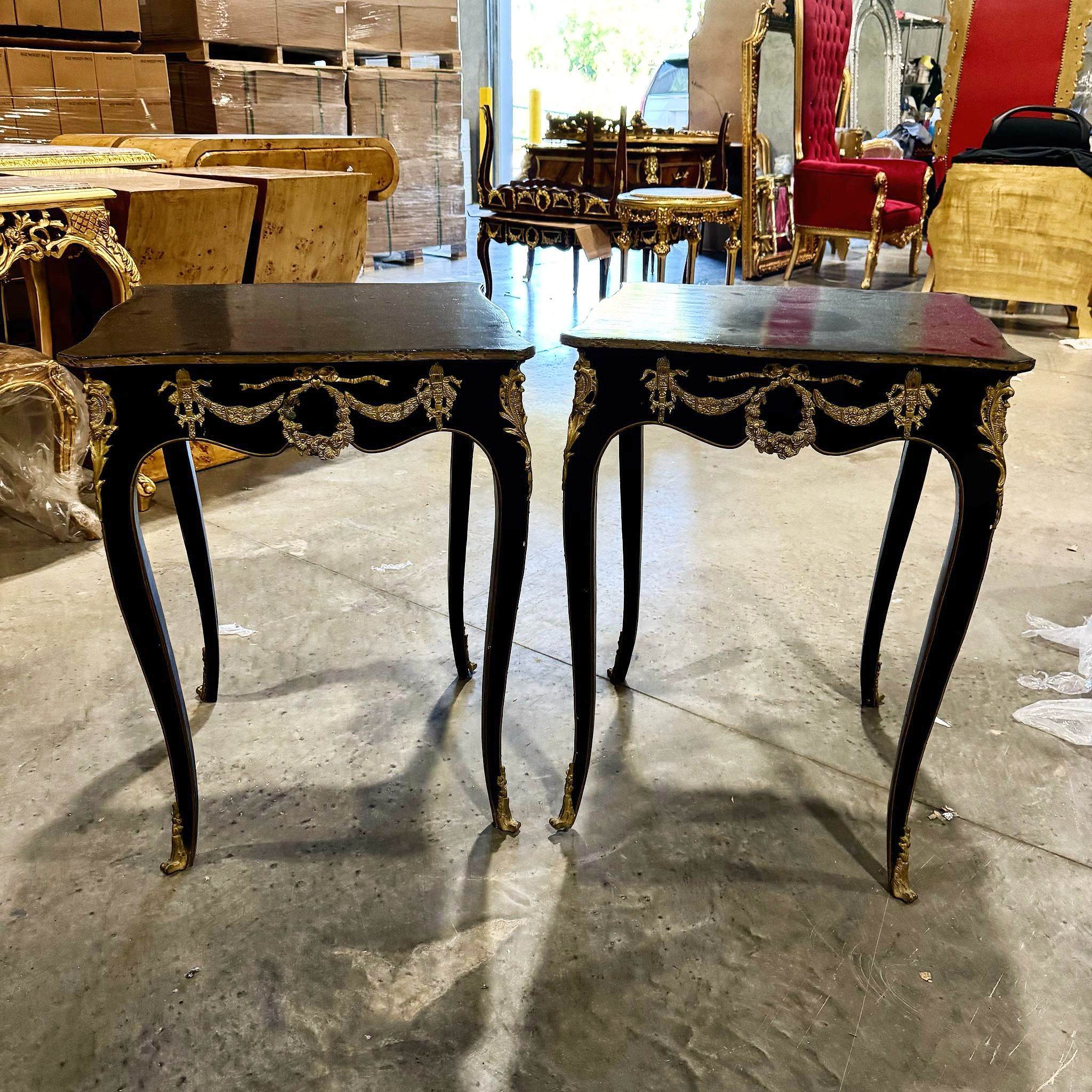 Side Table Italian Style Black Wood Louis XVI Bronze Details Home Decor