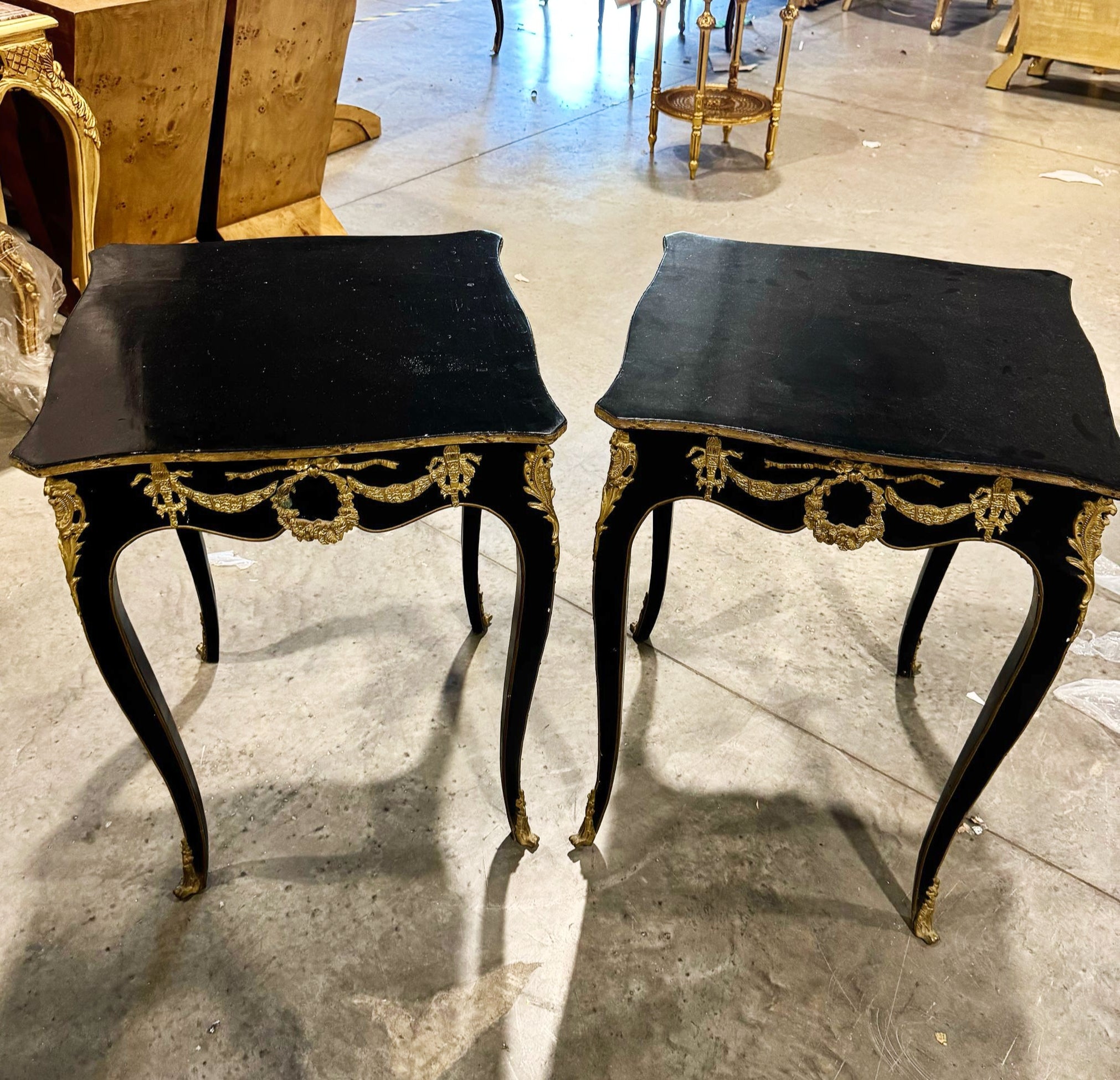 Side Table Italian Style Black Wood Louis XVI Bronze Details Home Decor