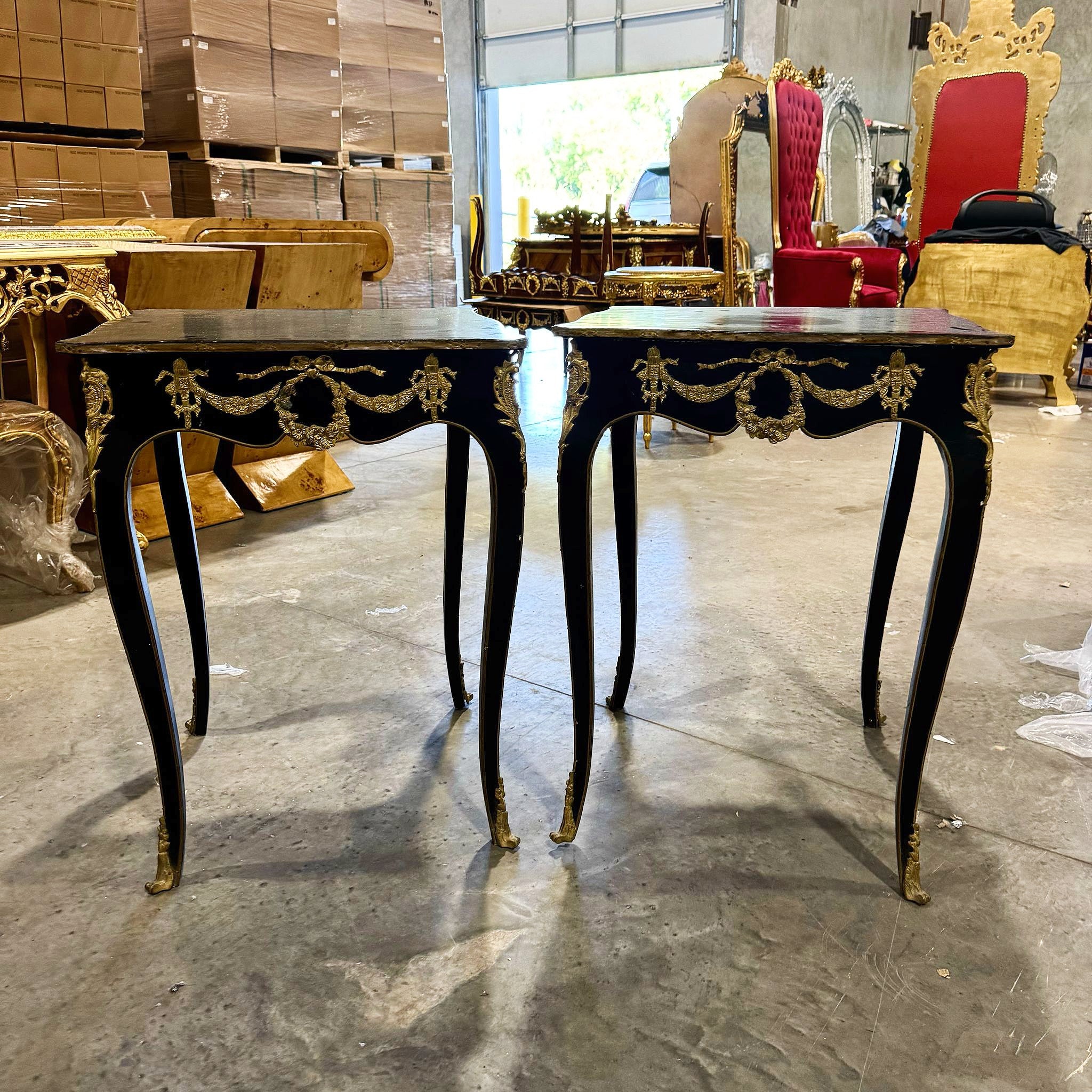 Side Table Italian Style Black Wood Louis XVI Bronze Details Home Decor