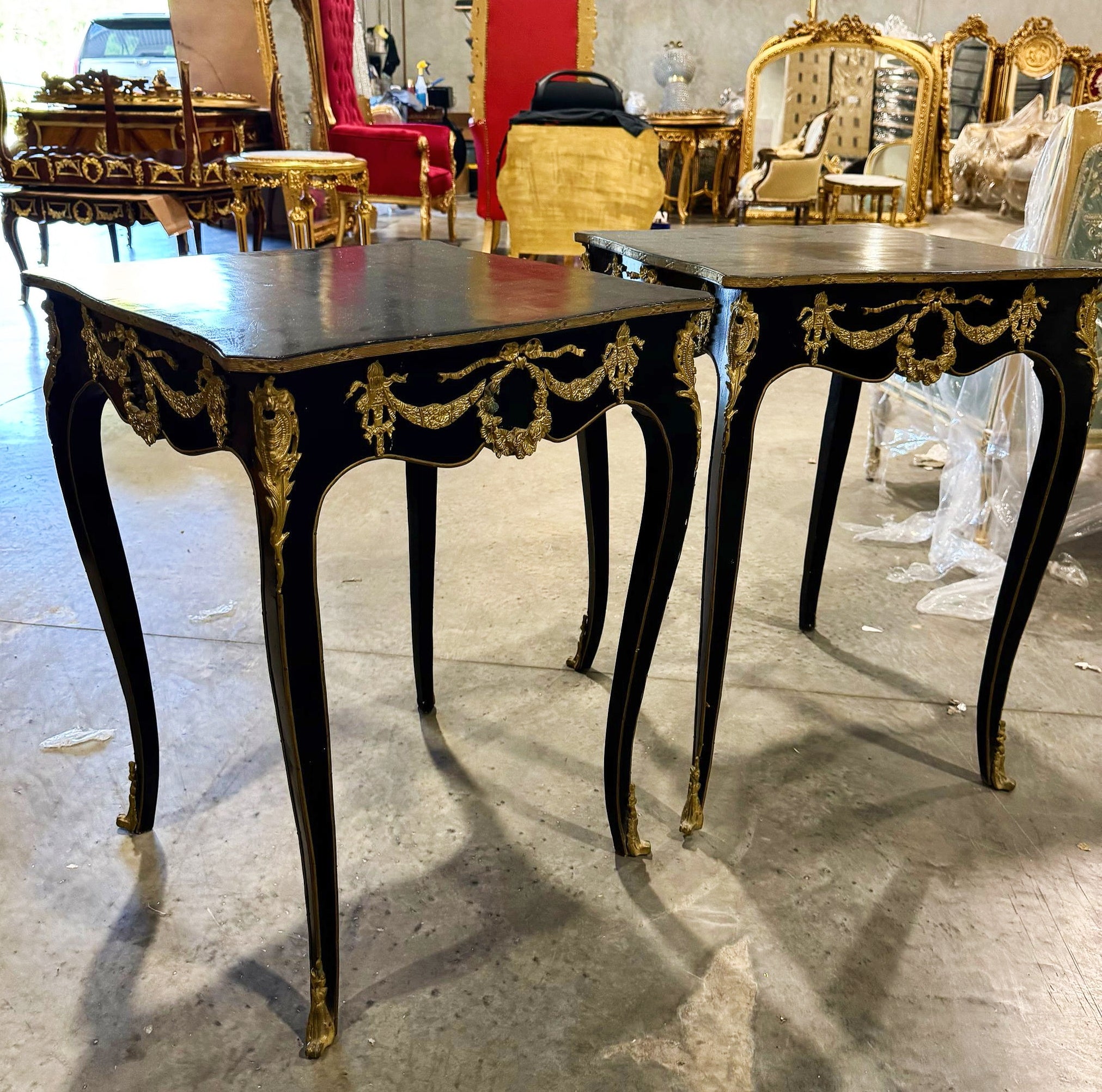 Side Table Italian Style Black Wood Louis XVI Bronze Details Home Decor