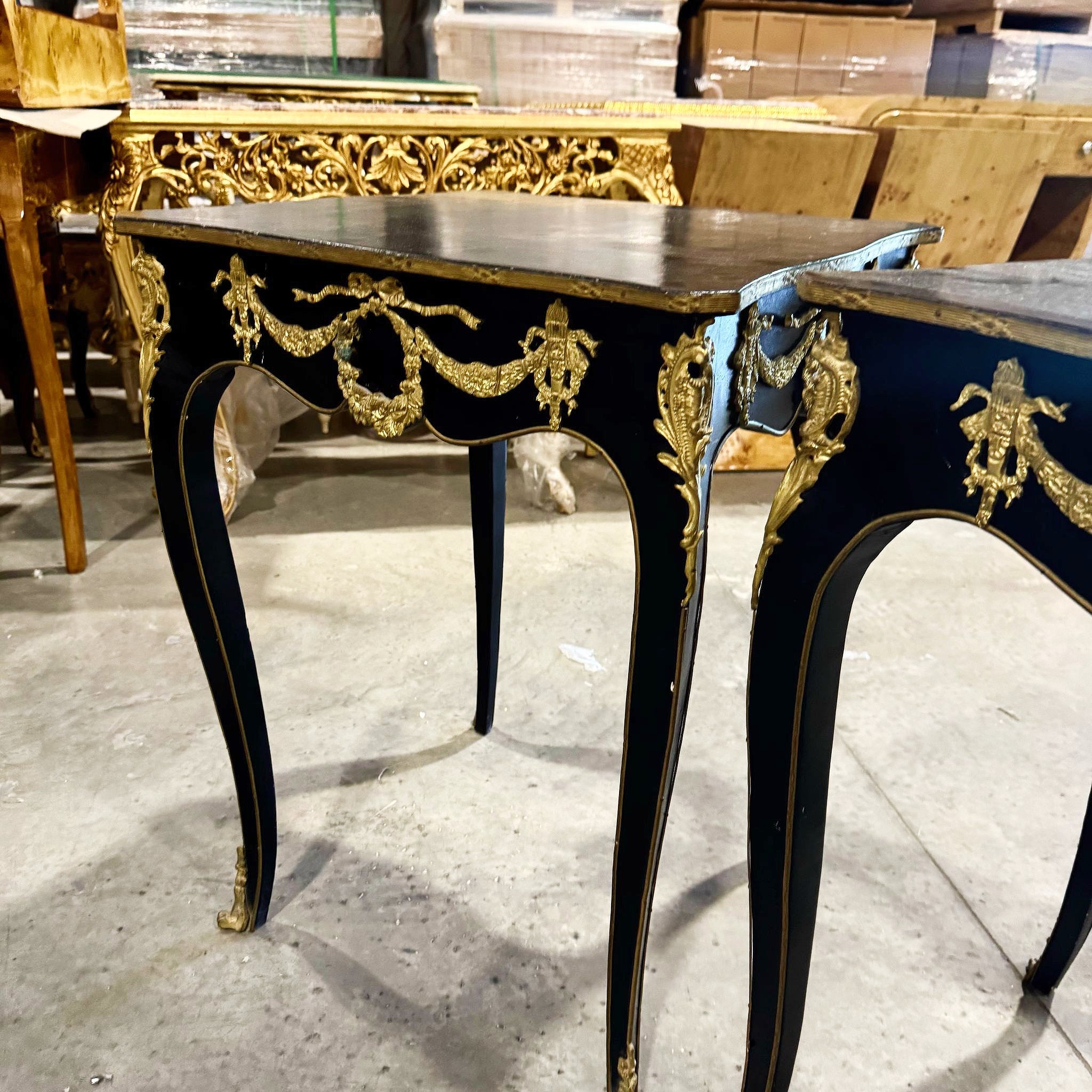 Side Table Italian Style Black Wood Louis XVI Bronze Details Home Decor