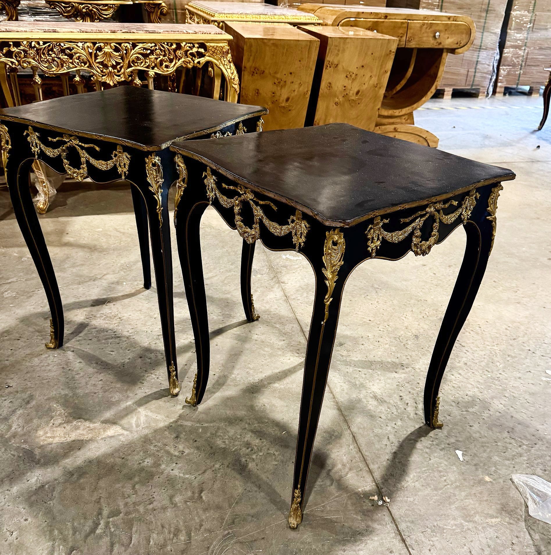 Side Table Italian Style Black Wood Louis XVI Bronze Details Home Decor