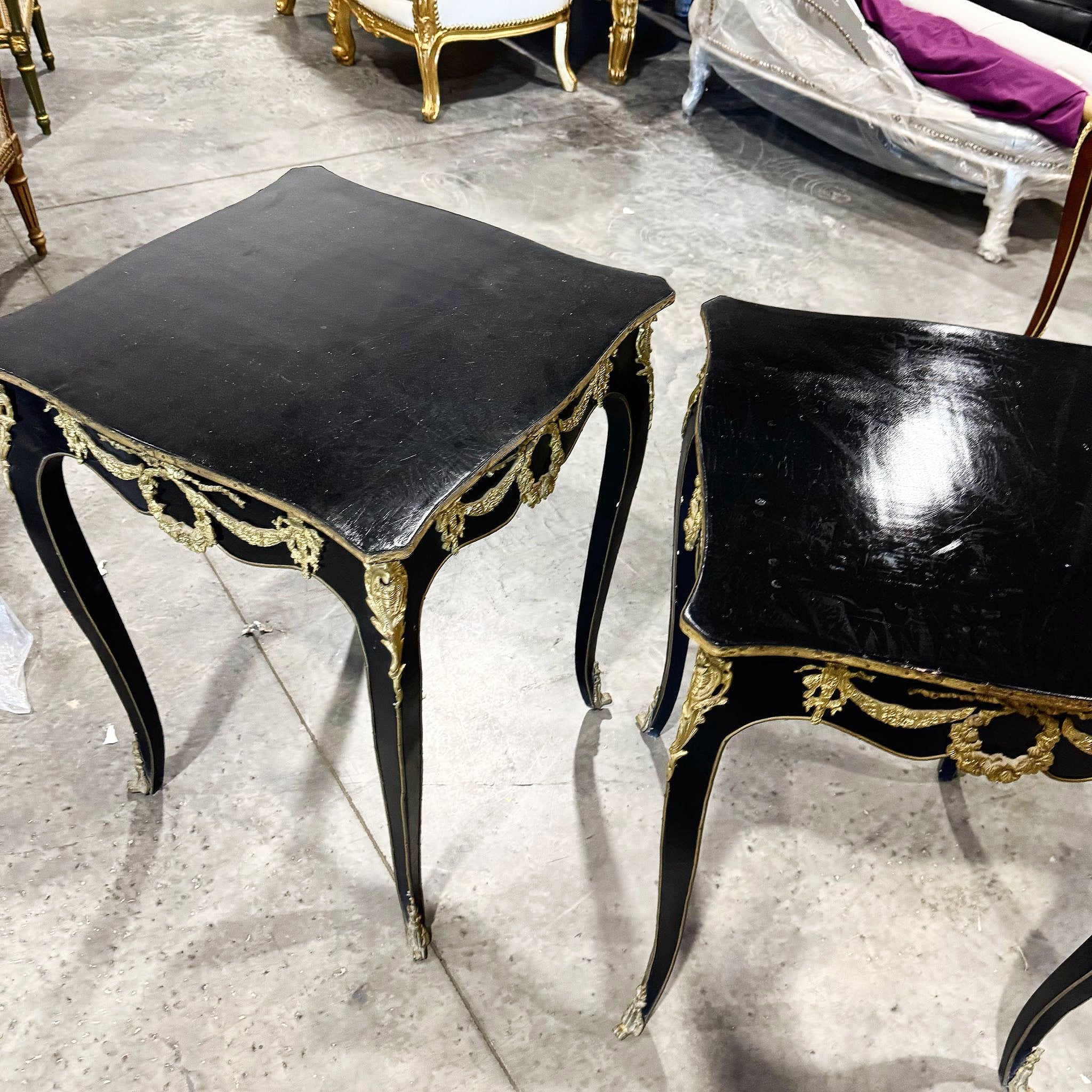 Side Table Italian Style Black Wood Louis XVI Bronze Details Home Decor
