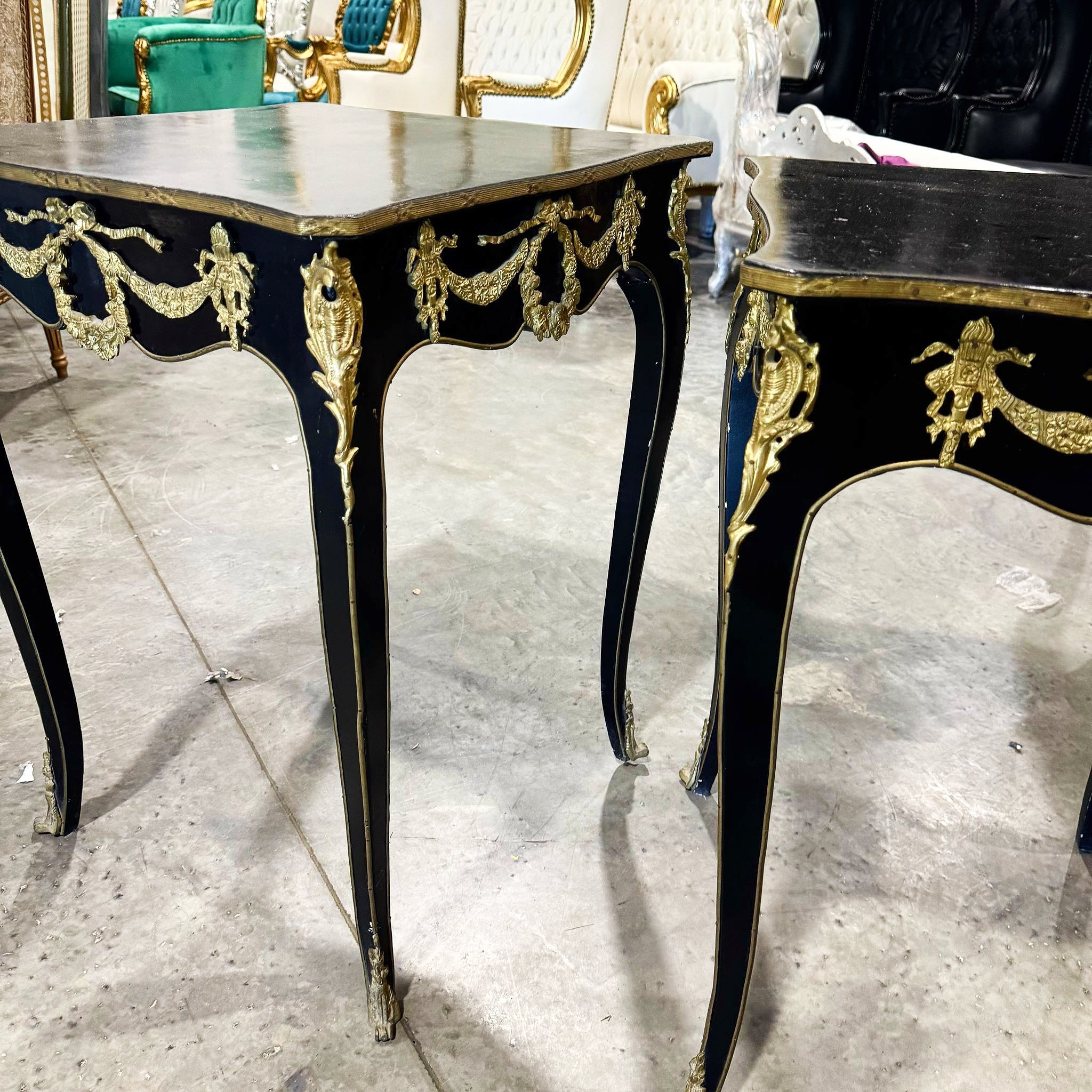 Side Table Italian Style Black Wood Louis XVI Bronze Details Home Decor