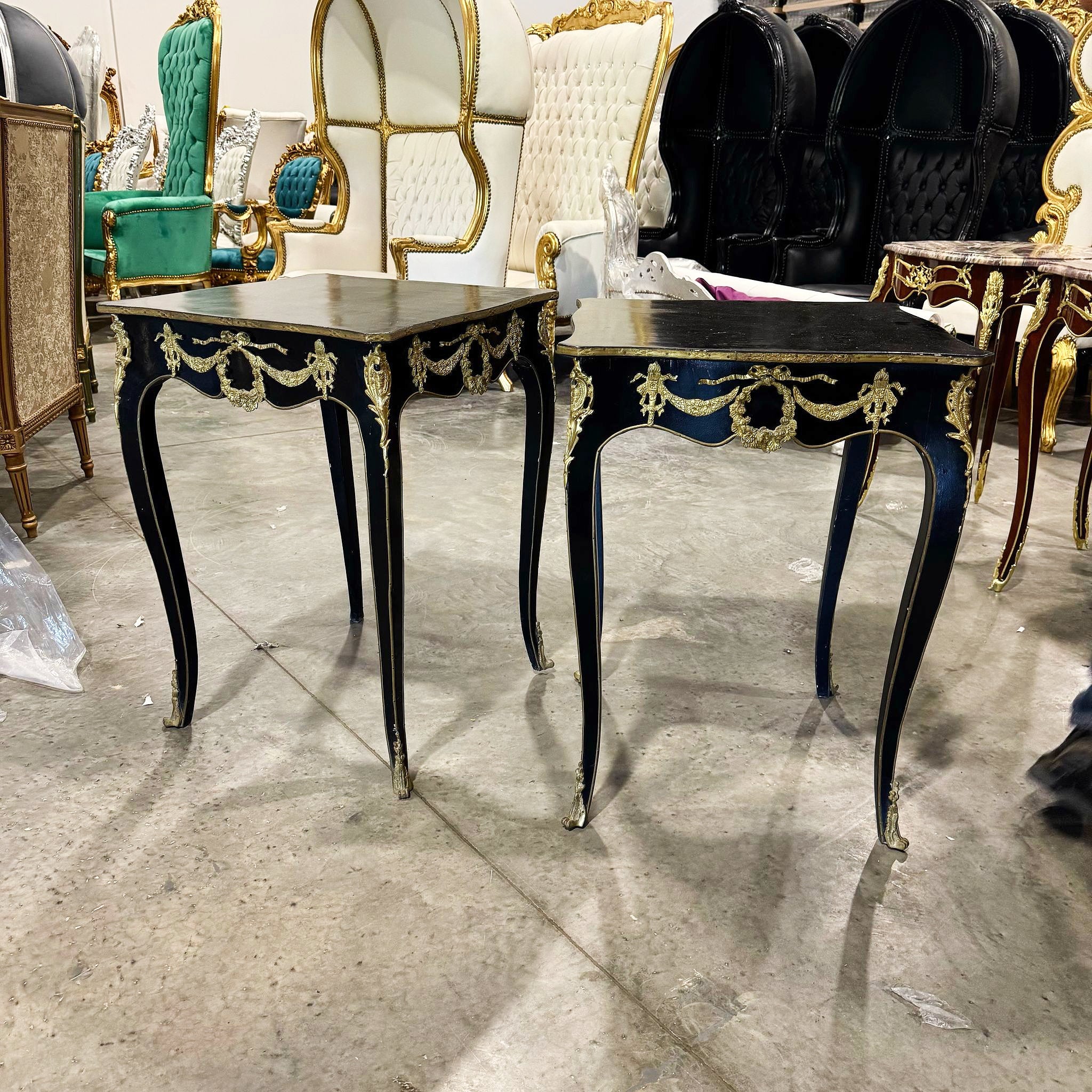 Side Table Italian Style Black Wood Louis XVI Bronze Details Home Decor