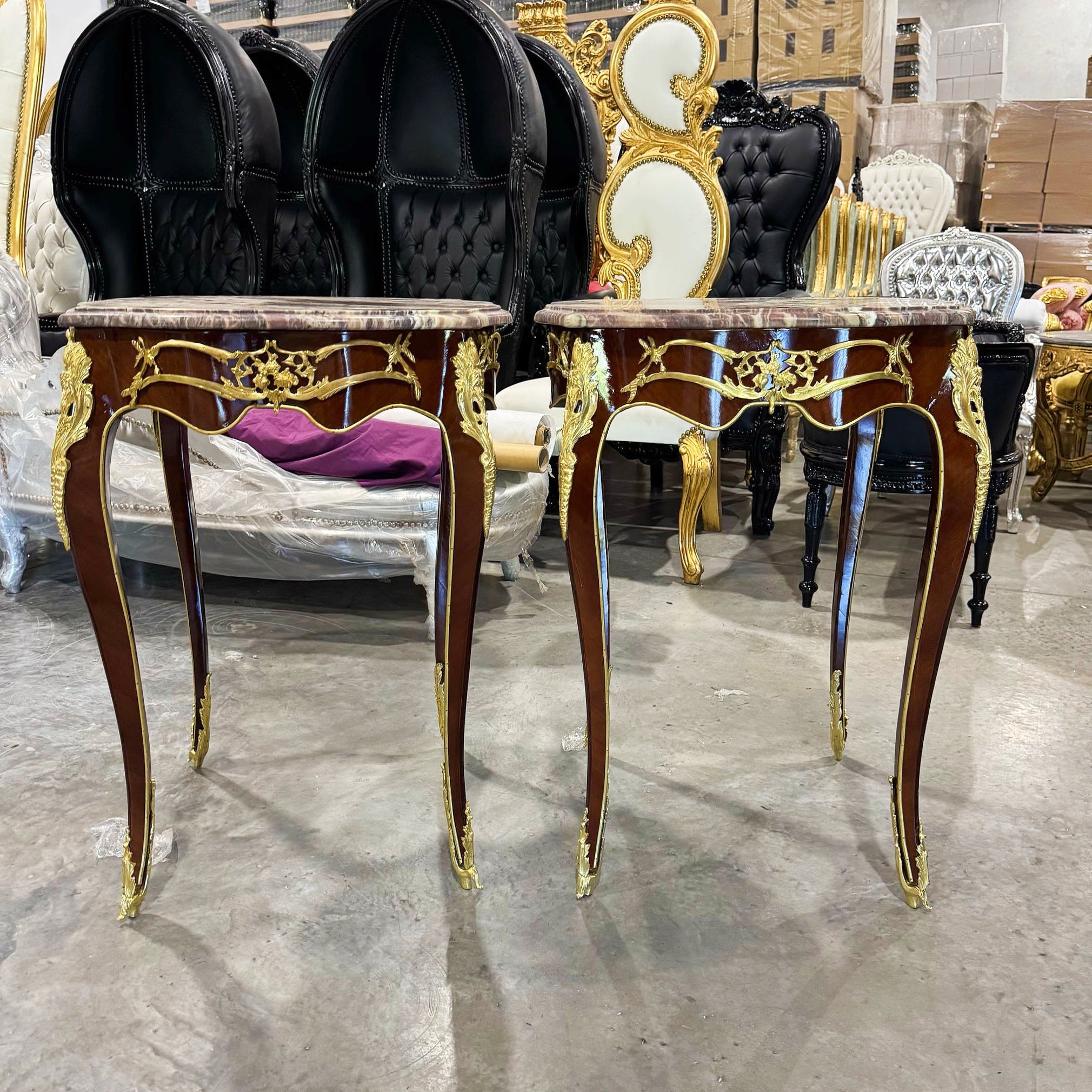 Side Table Marble Topped French Style Walnut Wood Louis XVI