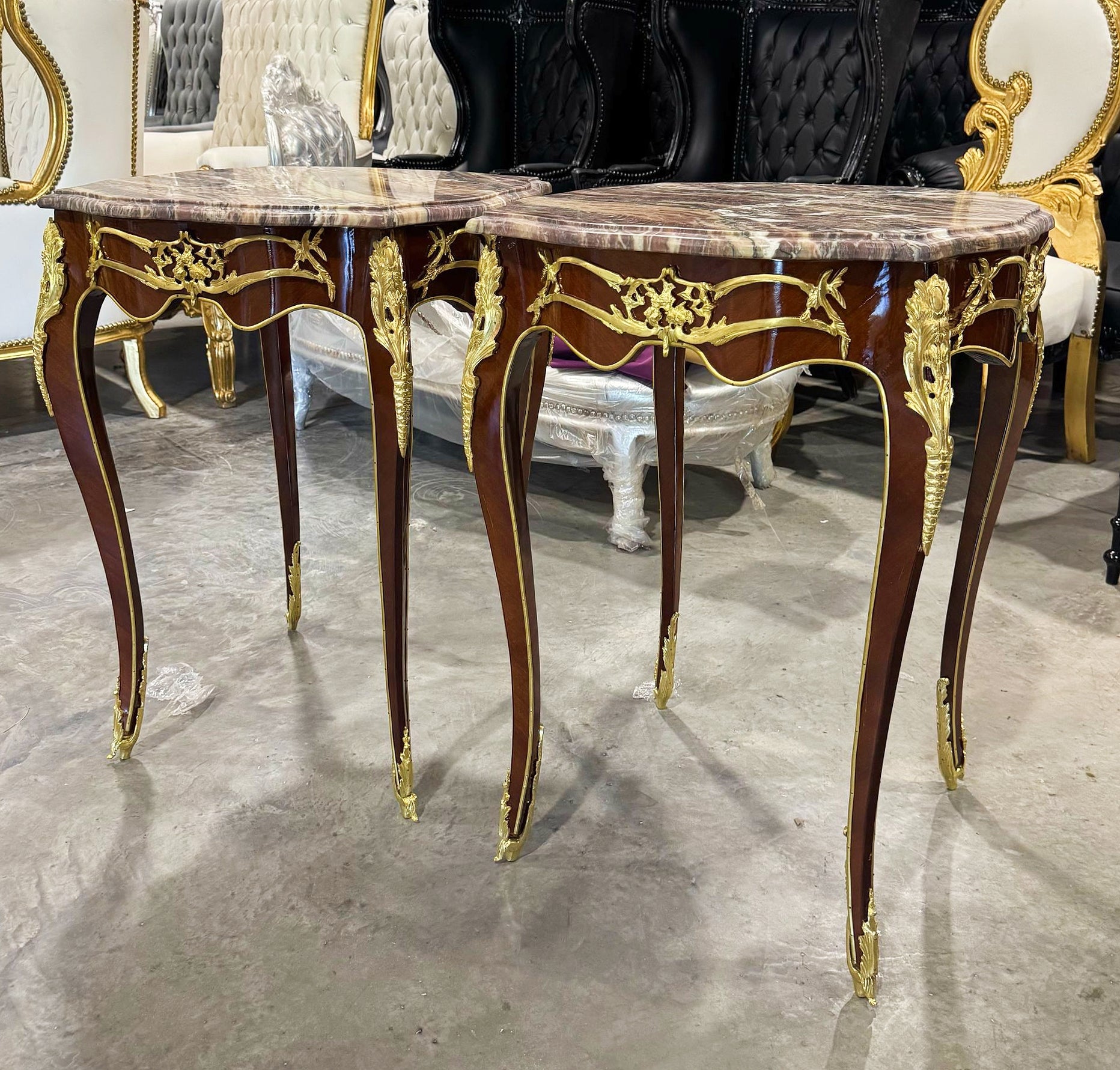 Side Table Marble Topped French Style Walnut Wood Louis XVI