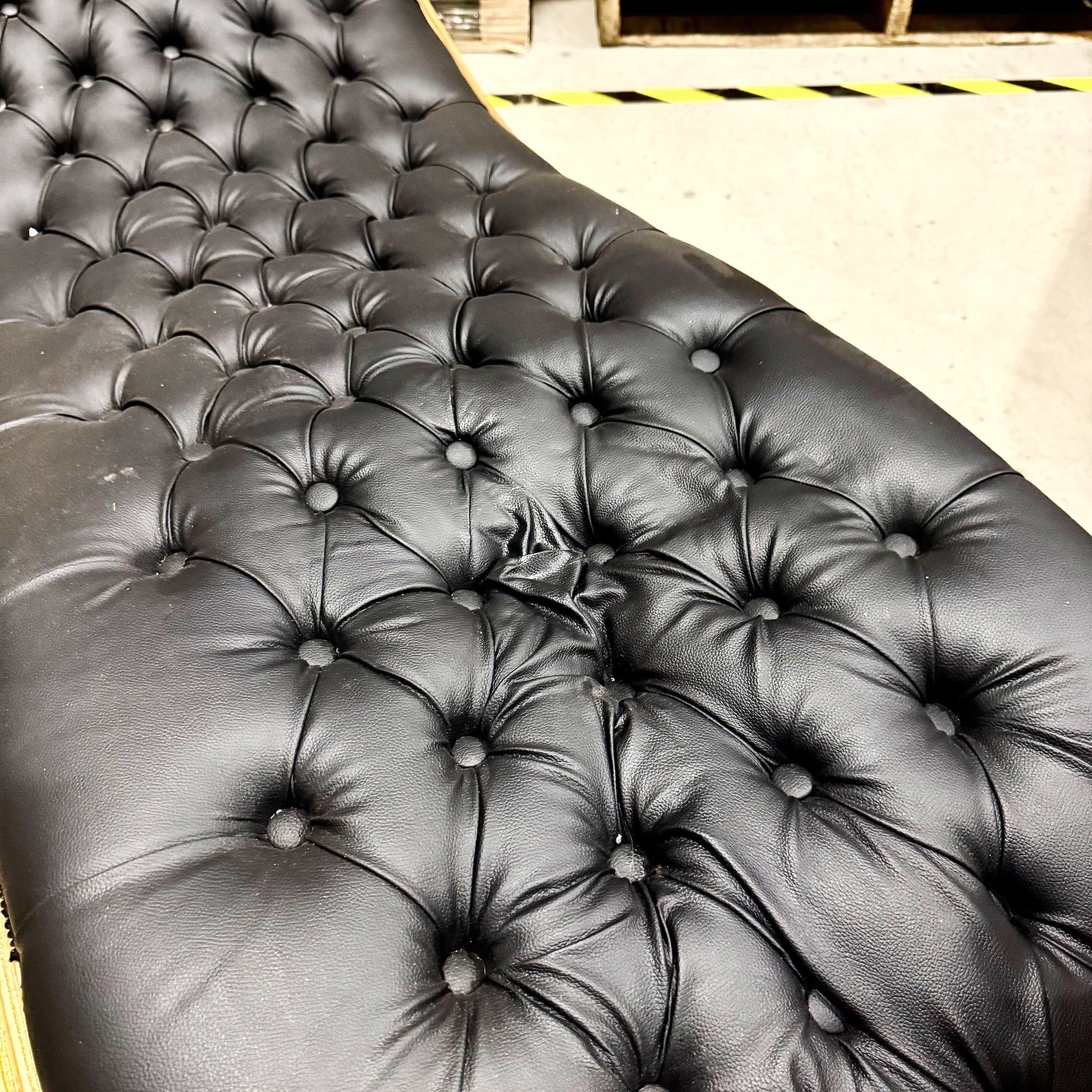 Chaise Lounge Leather Black Furniture Rococo Style Gold Details