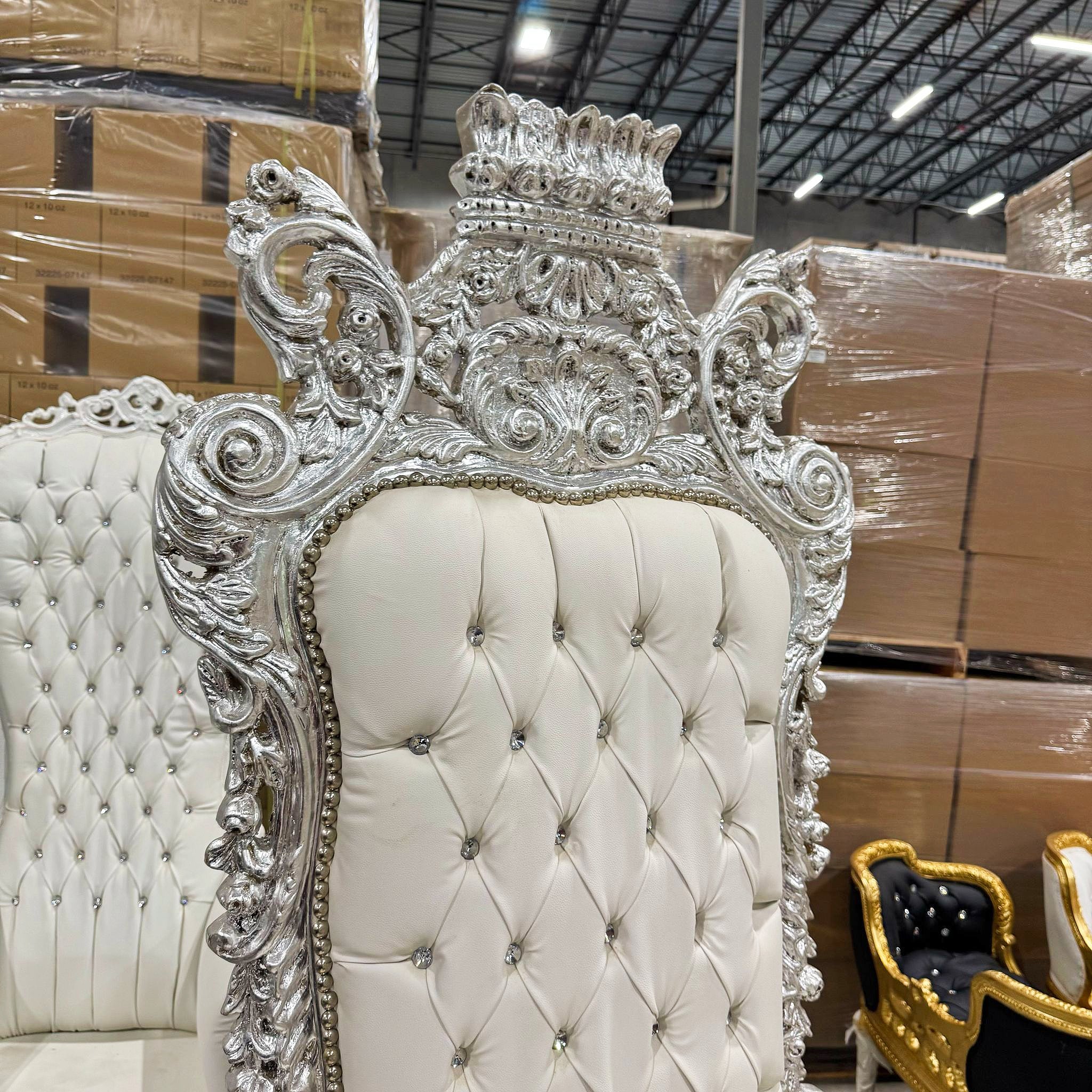 White Throne Chair 77"H White Leather Chair *Only 1 available* French Style