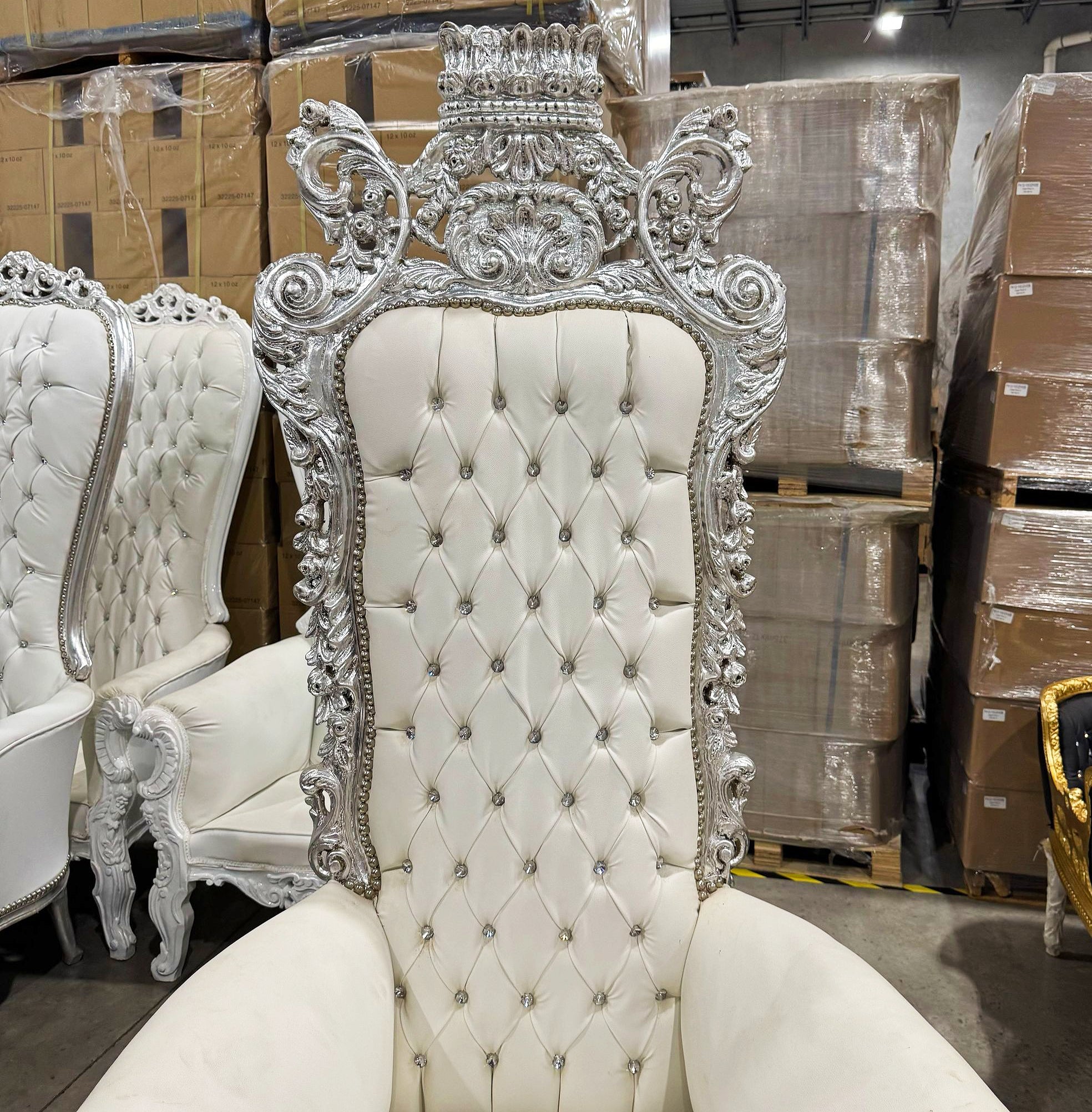 White Throne Chair 77"H White Leather Chair *Only 1 available* French Style